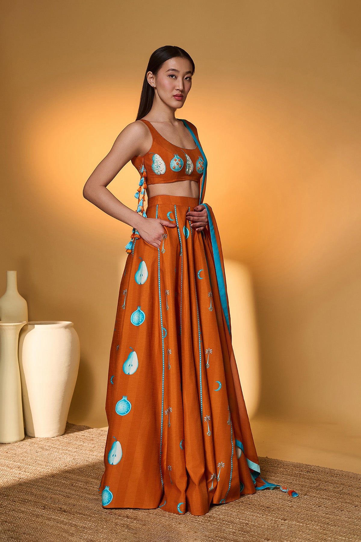 Saffron Sky Striped Lehenga Set