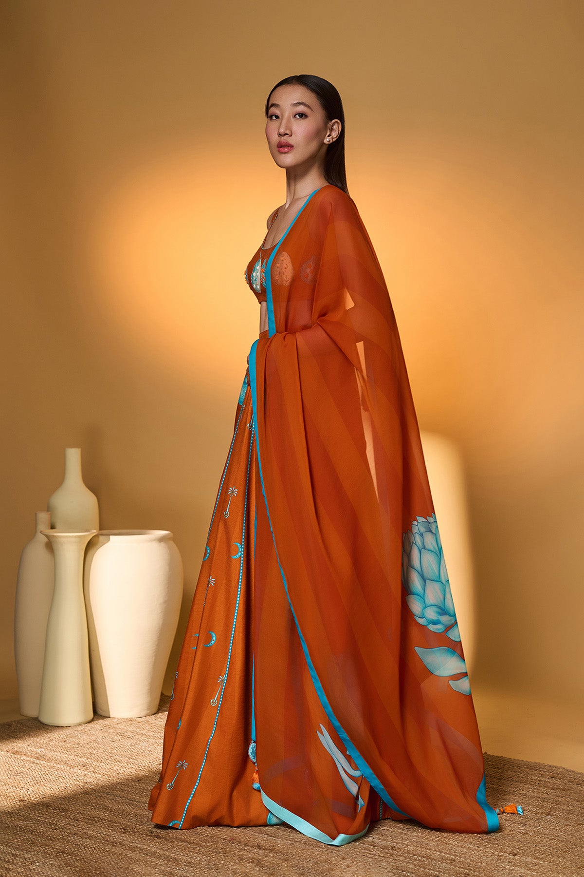 Saffron Sky Striped Lehenga Set