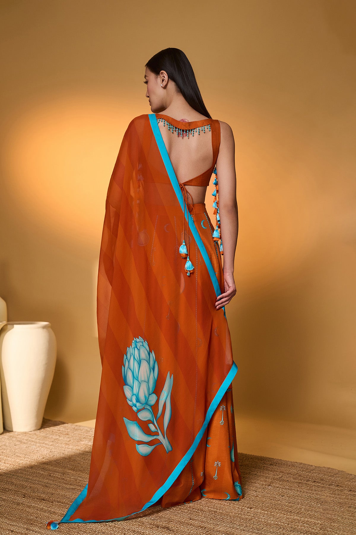 Saffron Sky Striped Lehenga Set