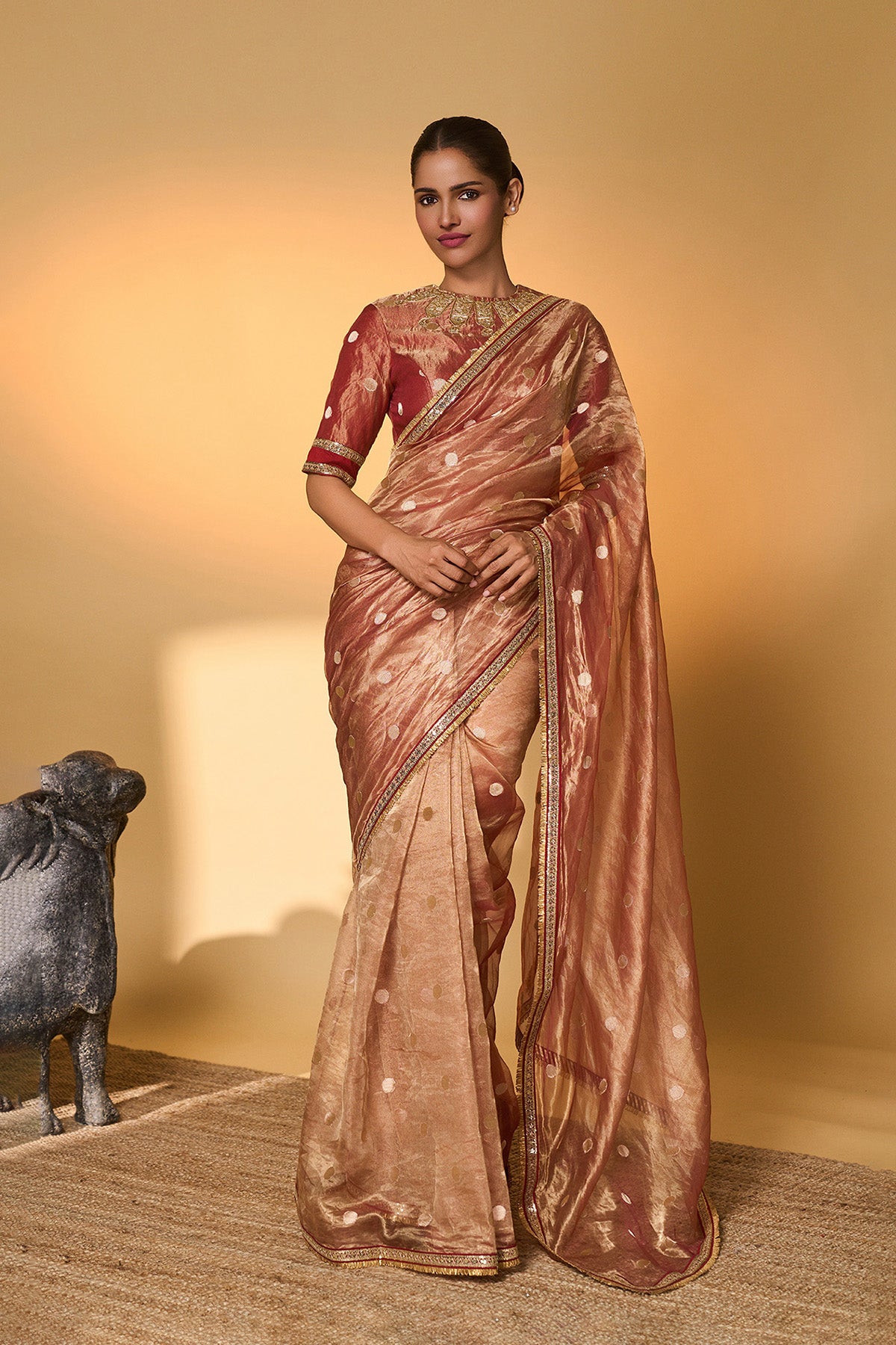 Red Polka Tissue Saree