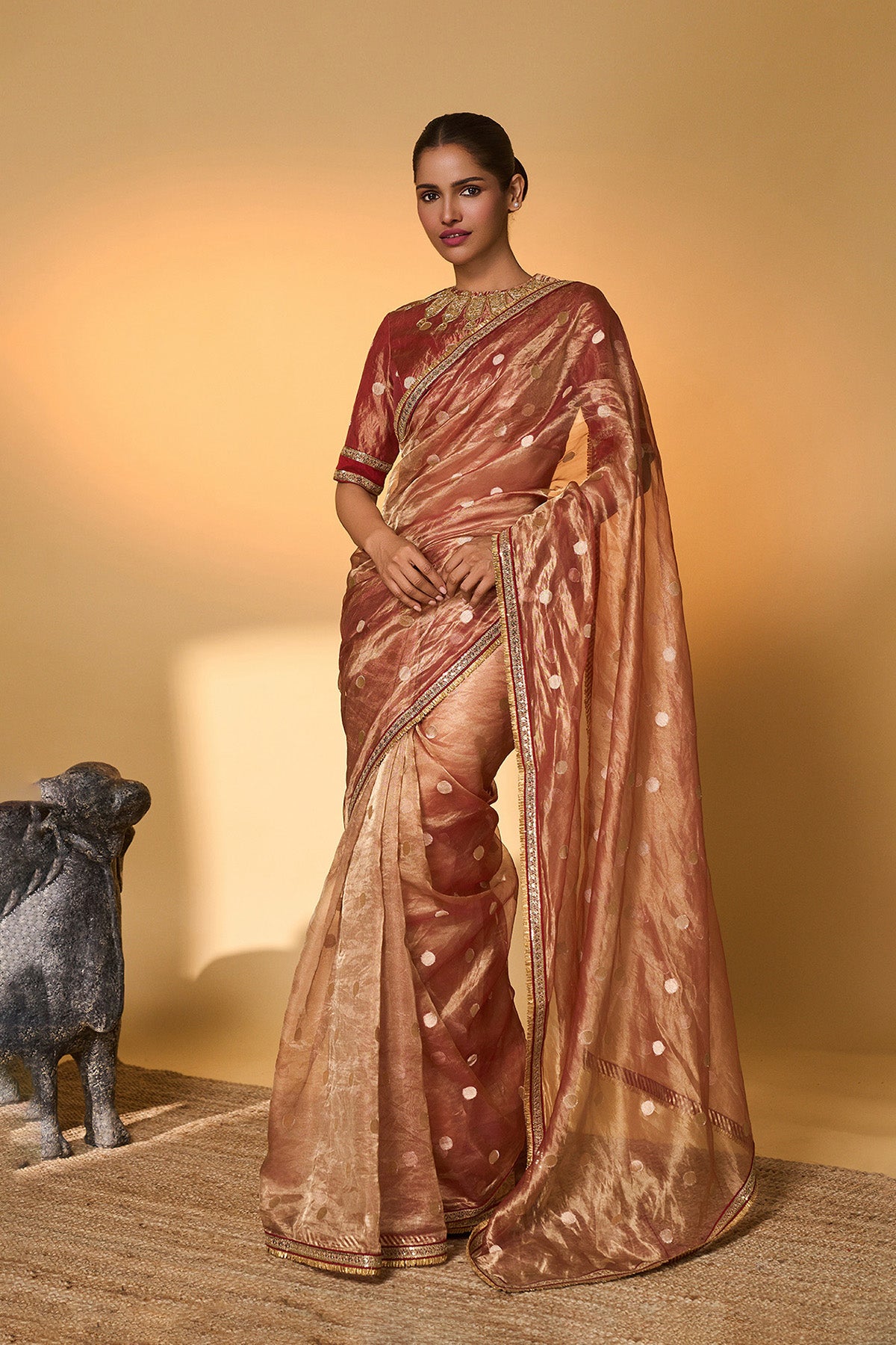 Red Polka Tissue Saree