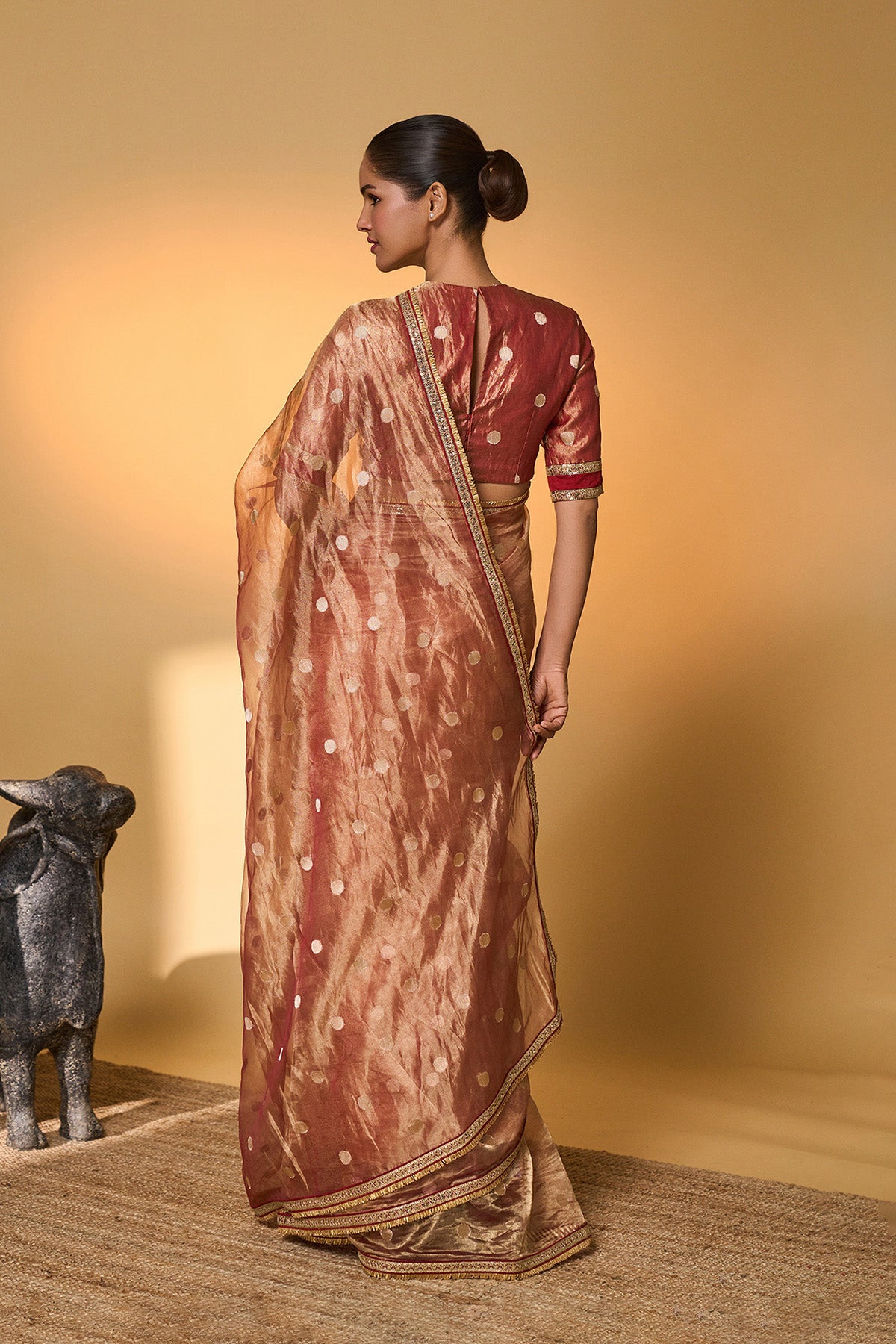 Red Polka Tissue Saree