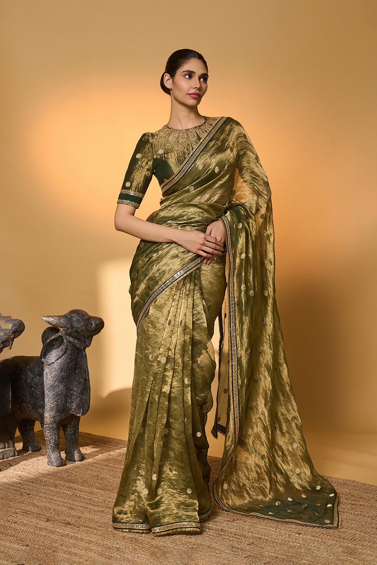 Green Polka Tissue Saree