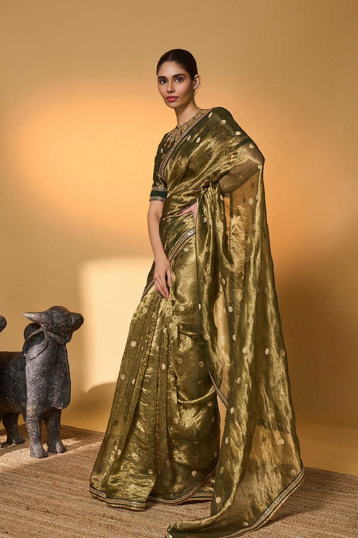 Green Polka Tissue Saree