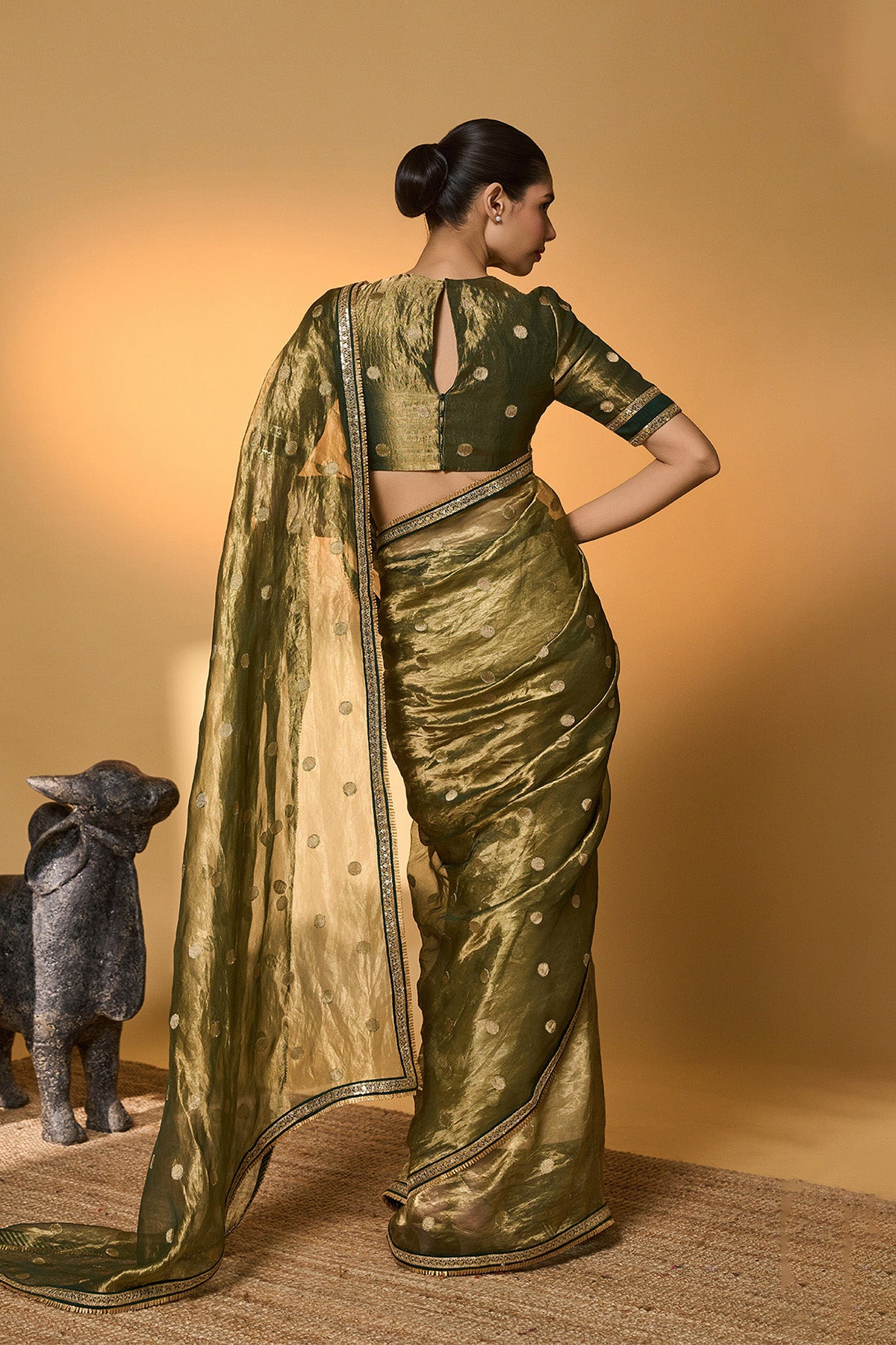 Green Polka Tissue Saree