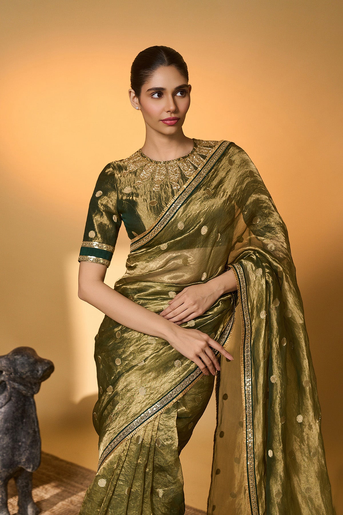 Green Polka Tissue Saree