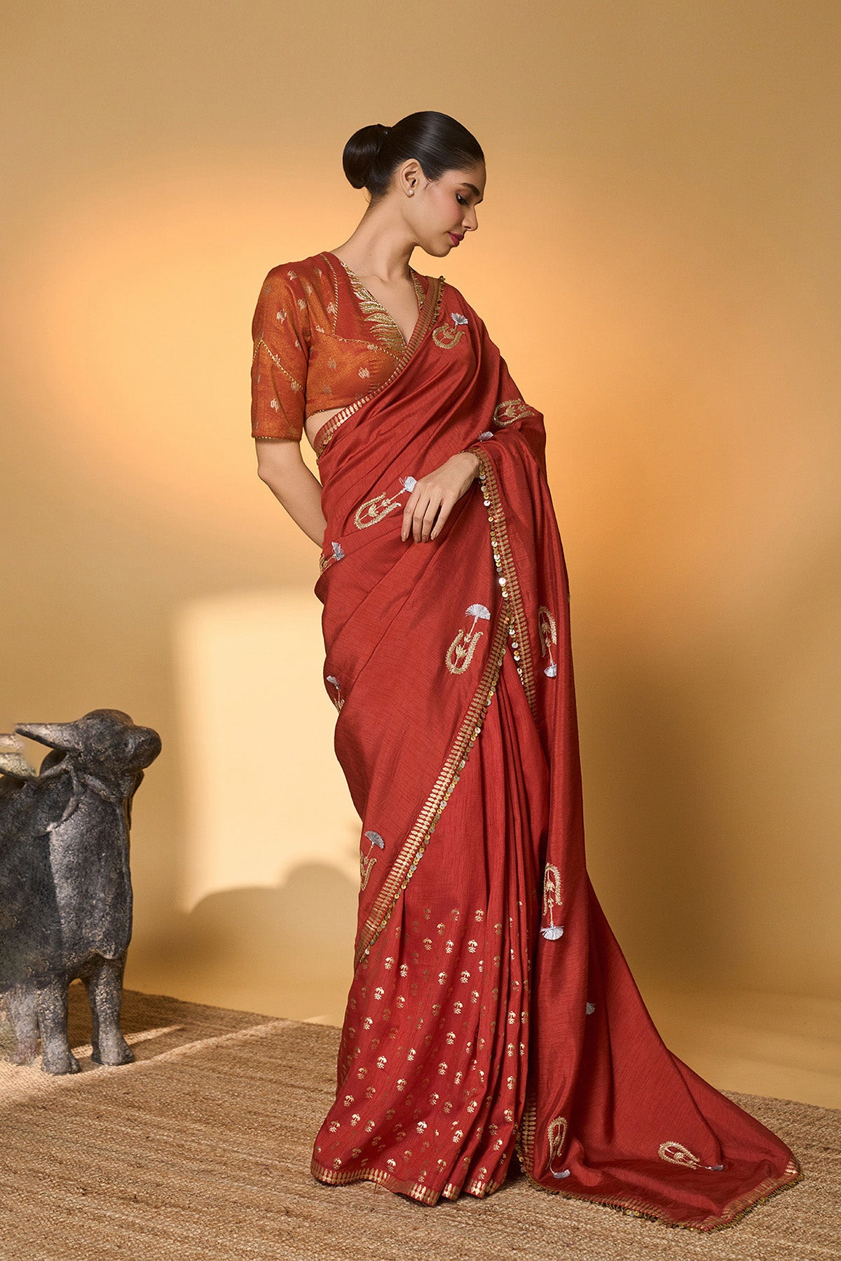 Rust Coastal Crescent Saree