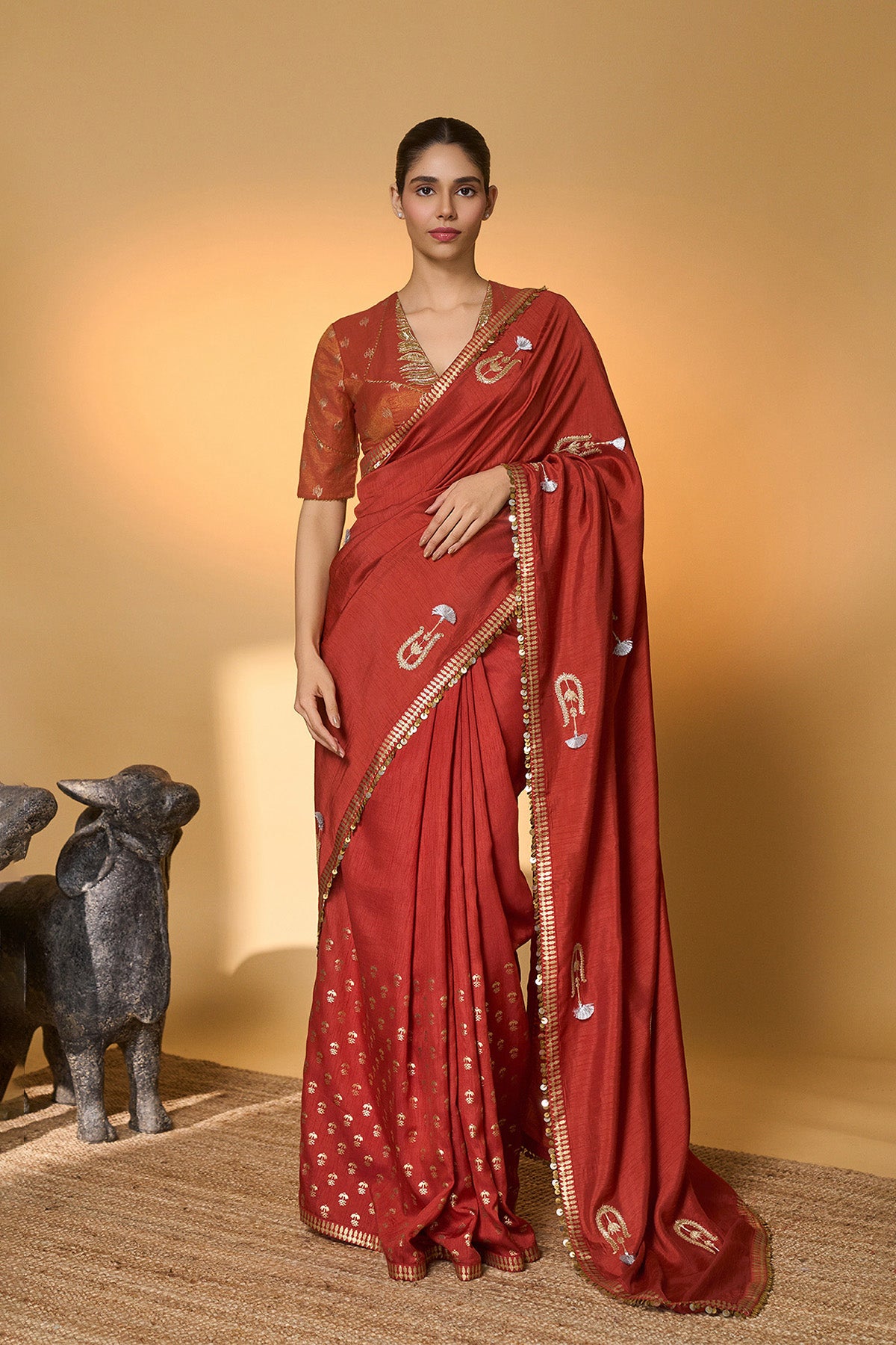Rust Coastal Crescent Saree