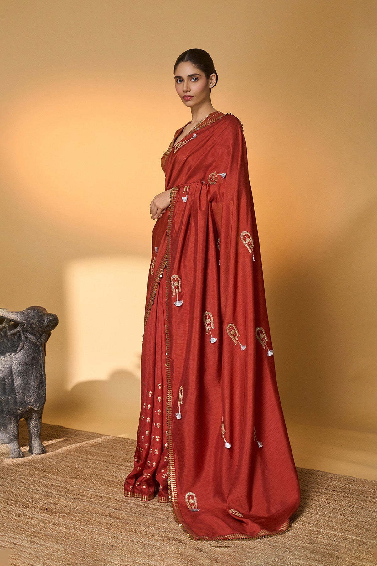 Rust Coastal Crescent Saree