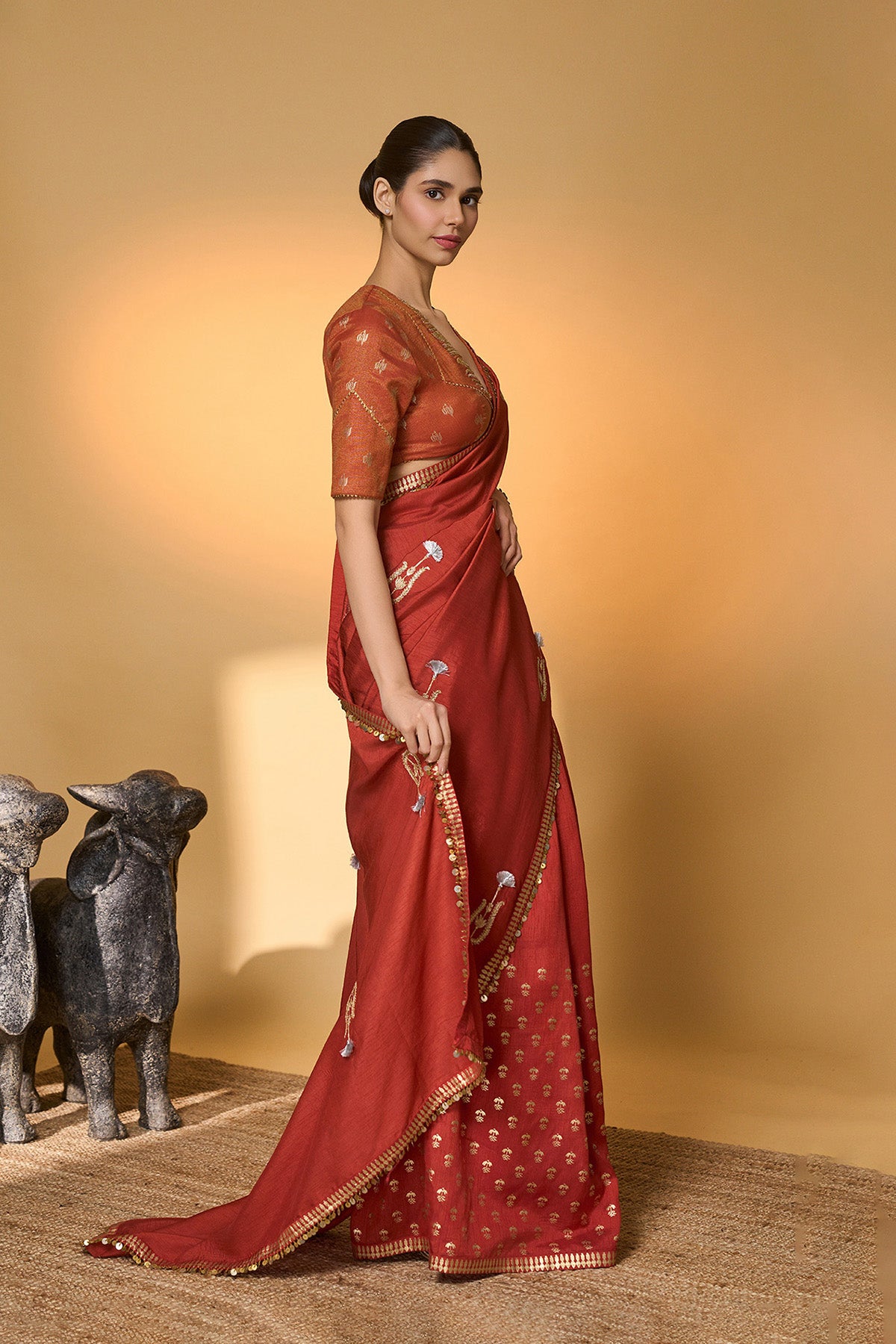 Rust Coastal Crescent Saree