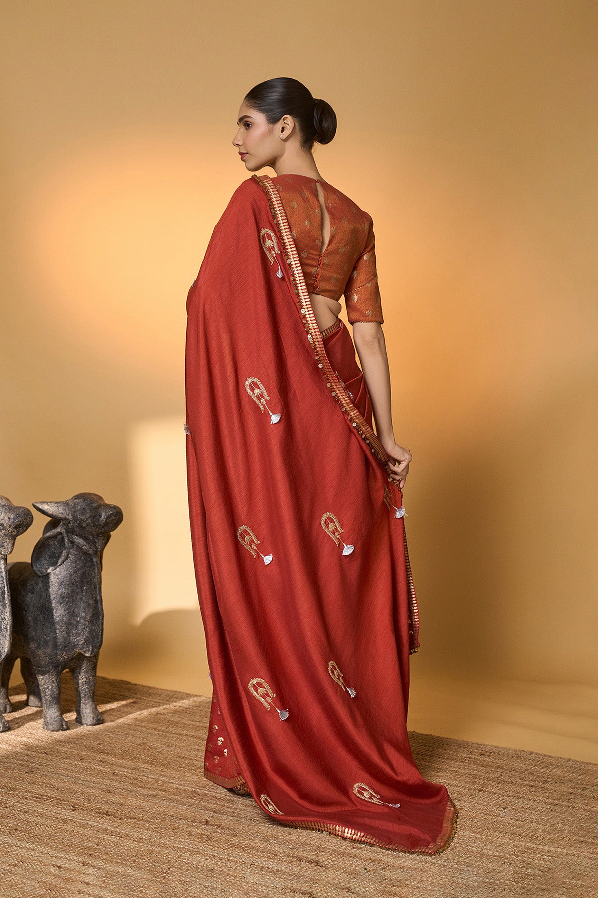 Rust Coastal Crescent Saree