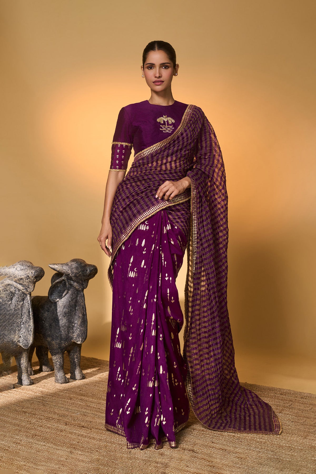 Purple Moonfield Zari Stripes Saree