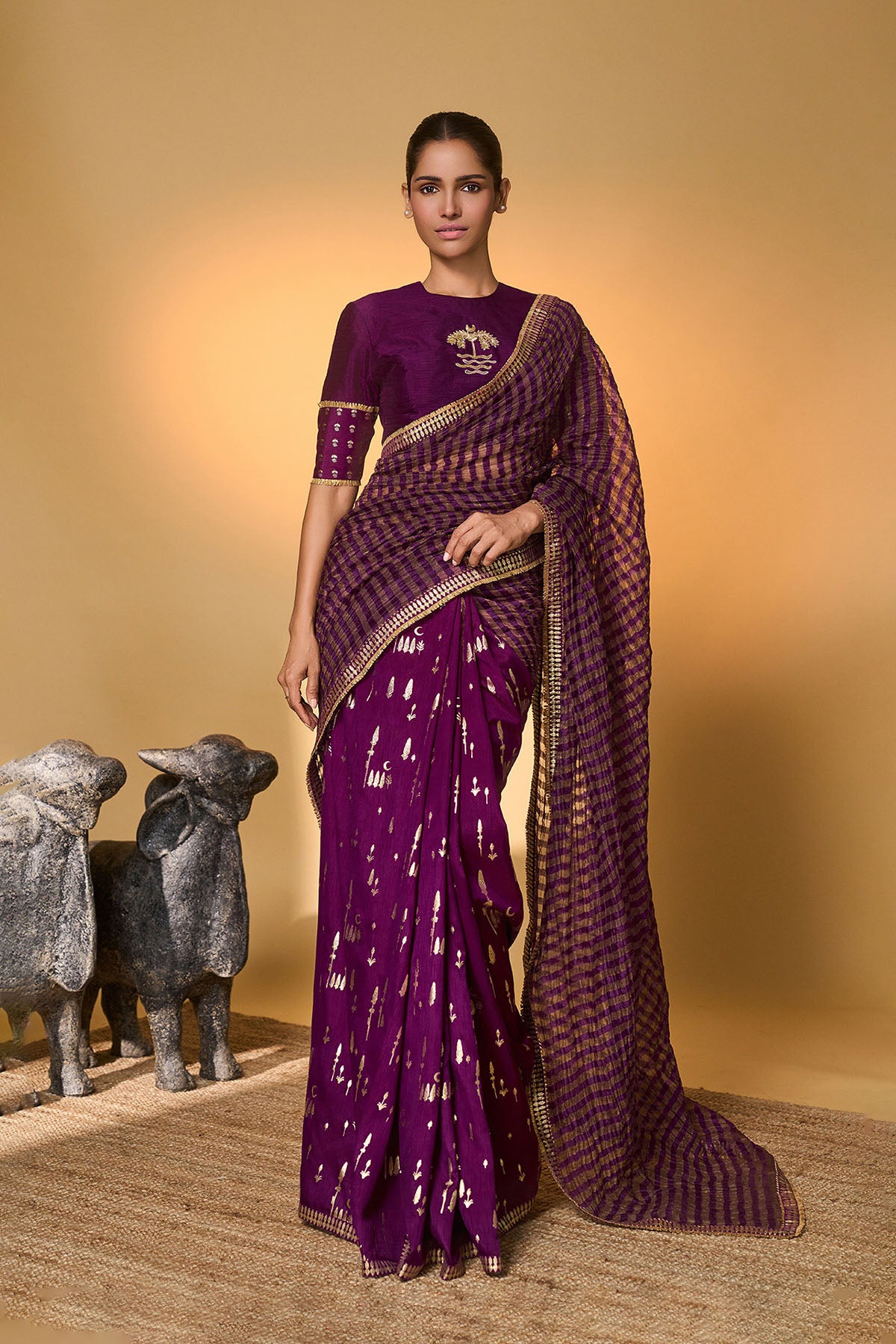 Purple Moonfield Zari Stripes Saree
