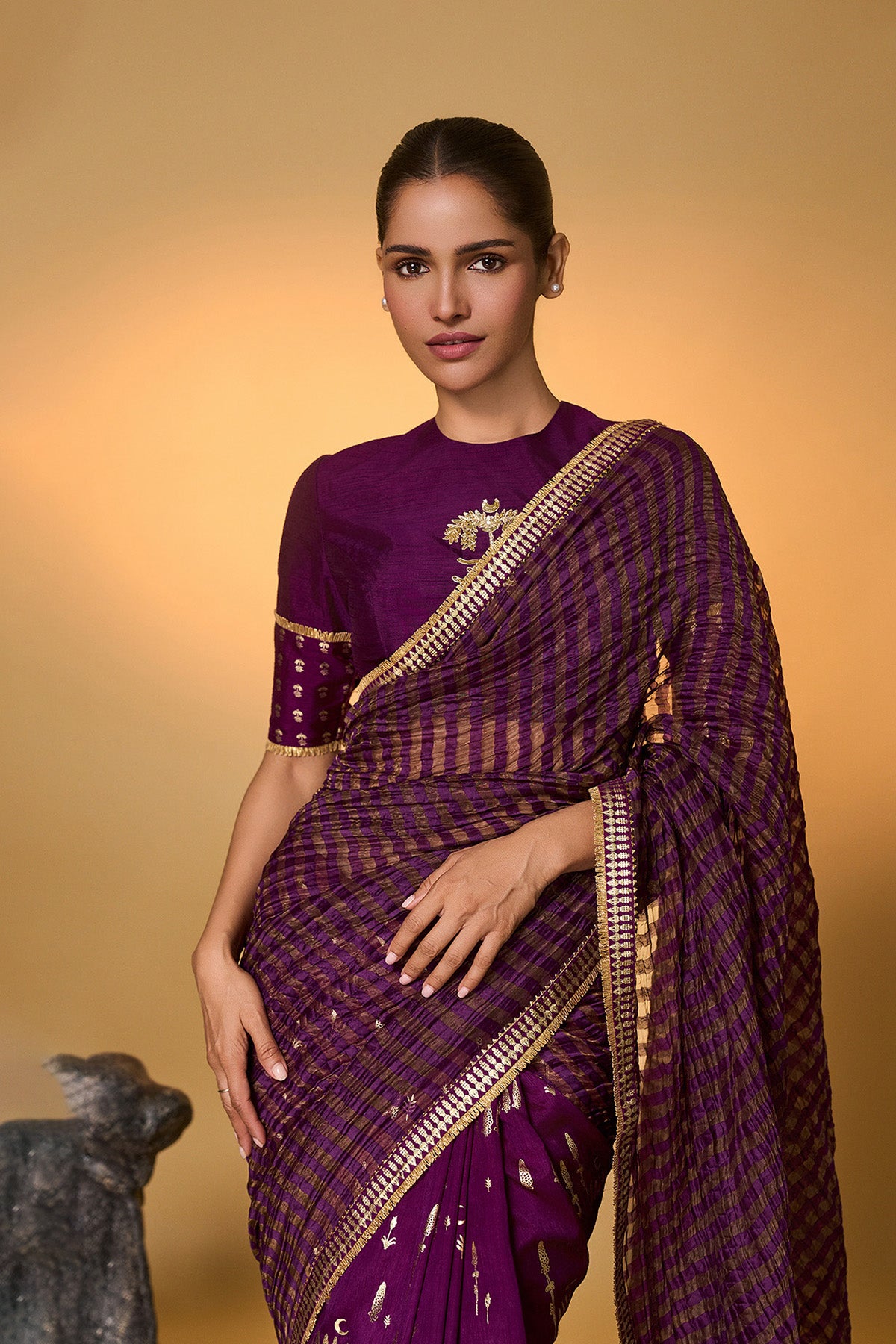 Purple Moonfield Zari Stripes Saree