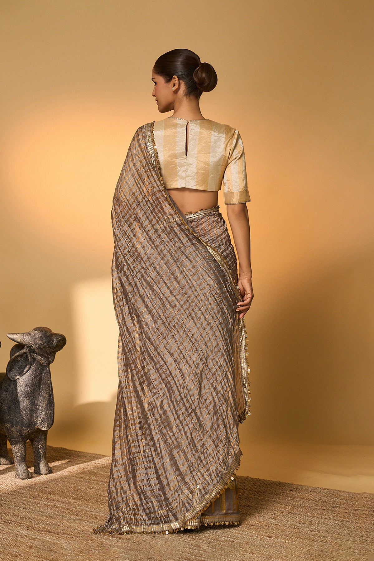 Grey Moonfield Zari Stripes Saree
