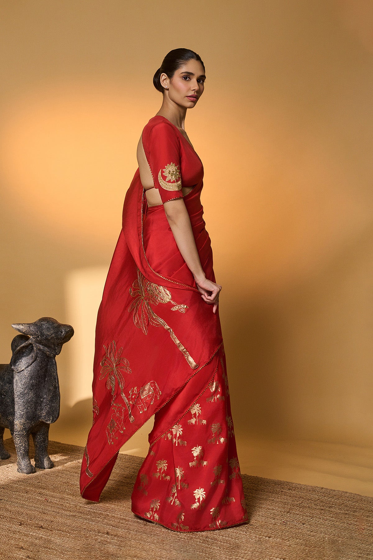 Red Tropical Nandi Saree