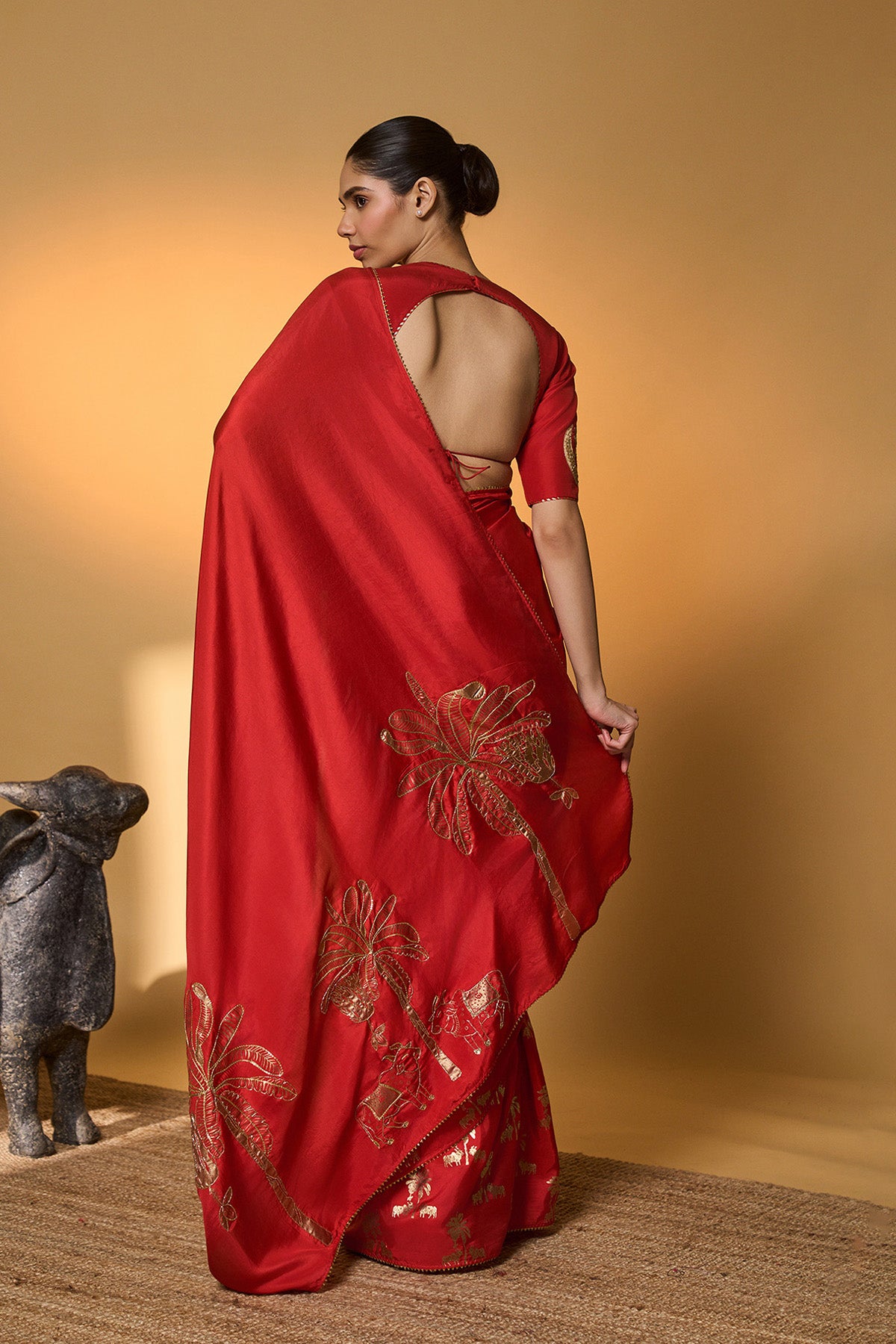 Red Tropical Nandi Saree