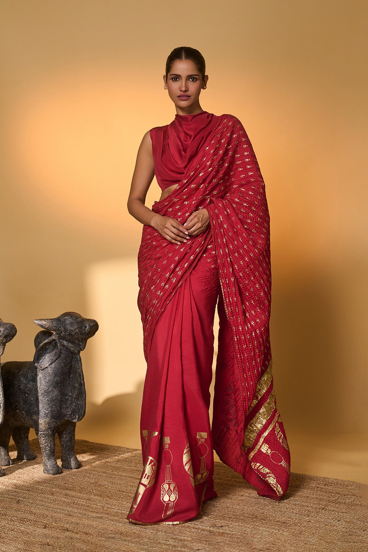 Red Tribal Mask Saree