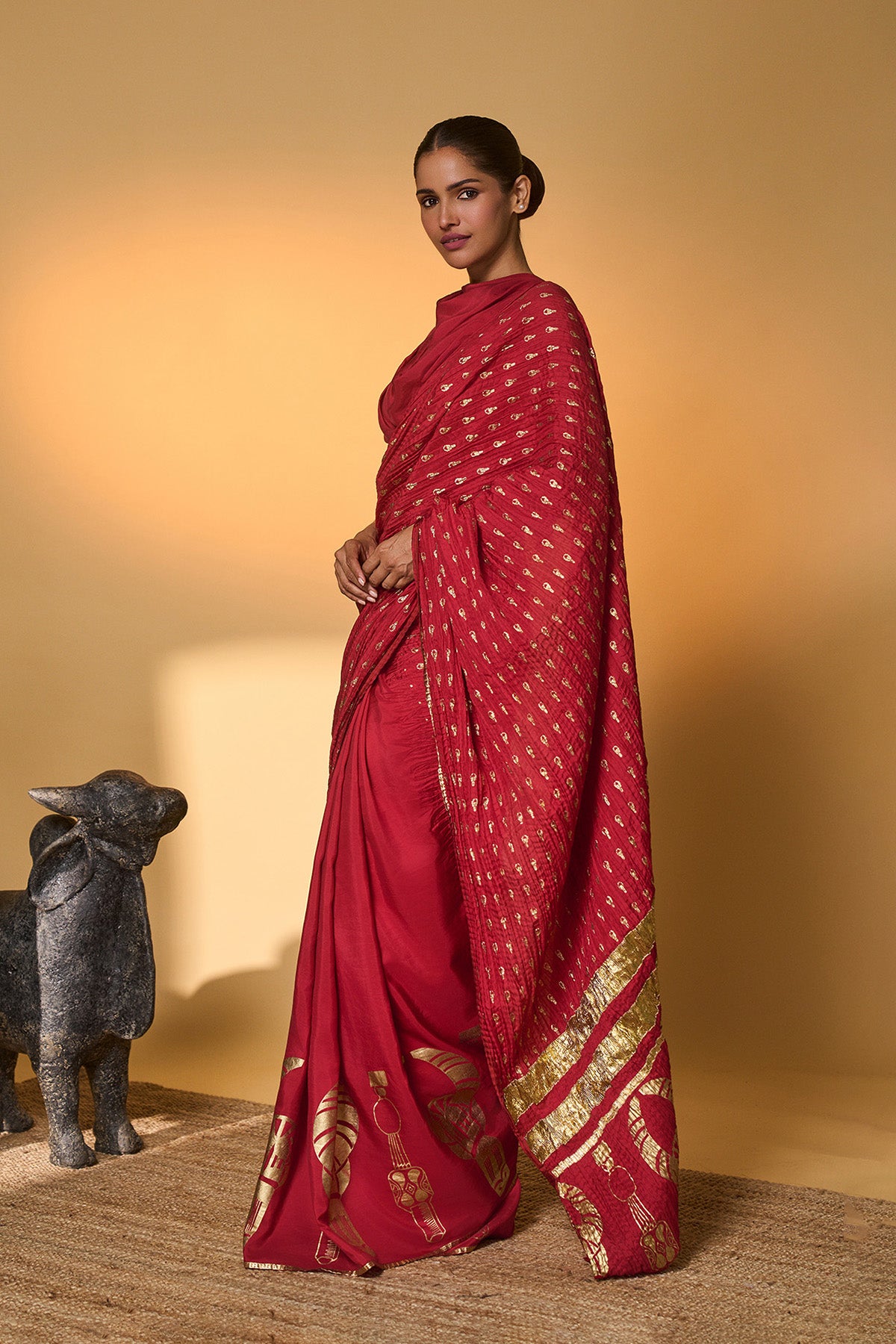 Red Tribal Mask Saree