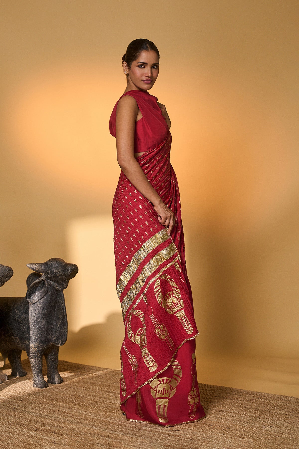 Red Tribal Mask Saree