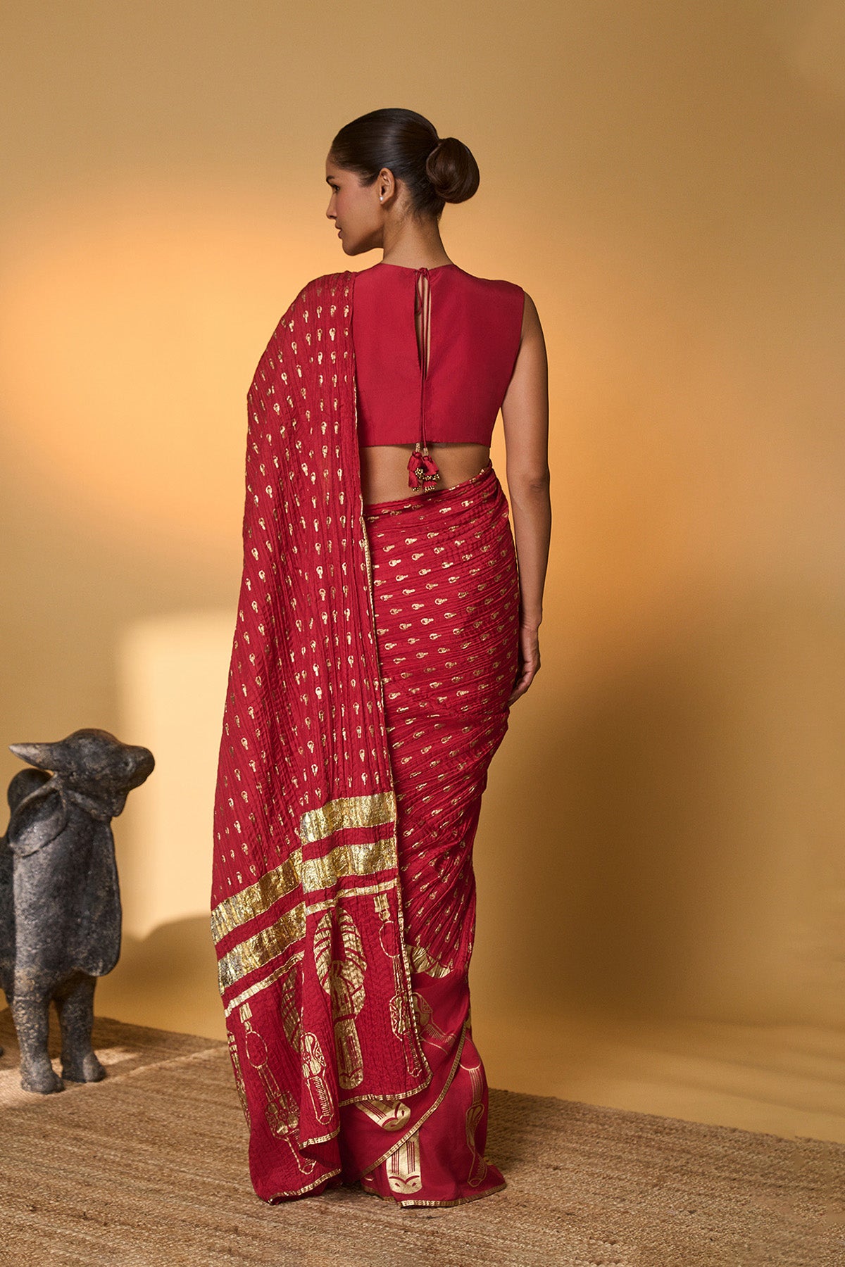 Red Tribal Mask Saree