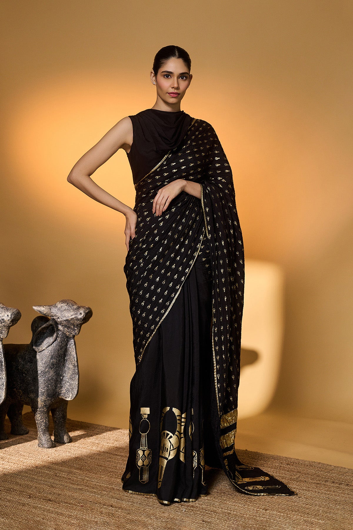 Black Tribal Mask Saree