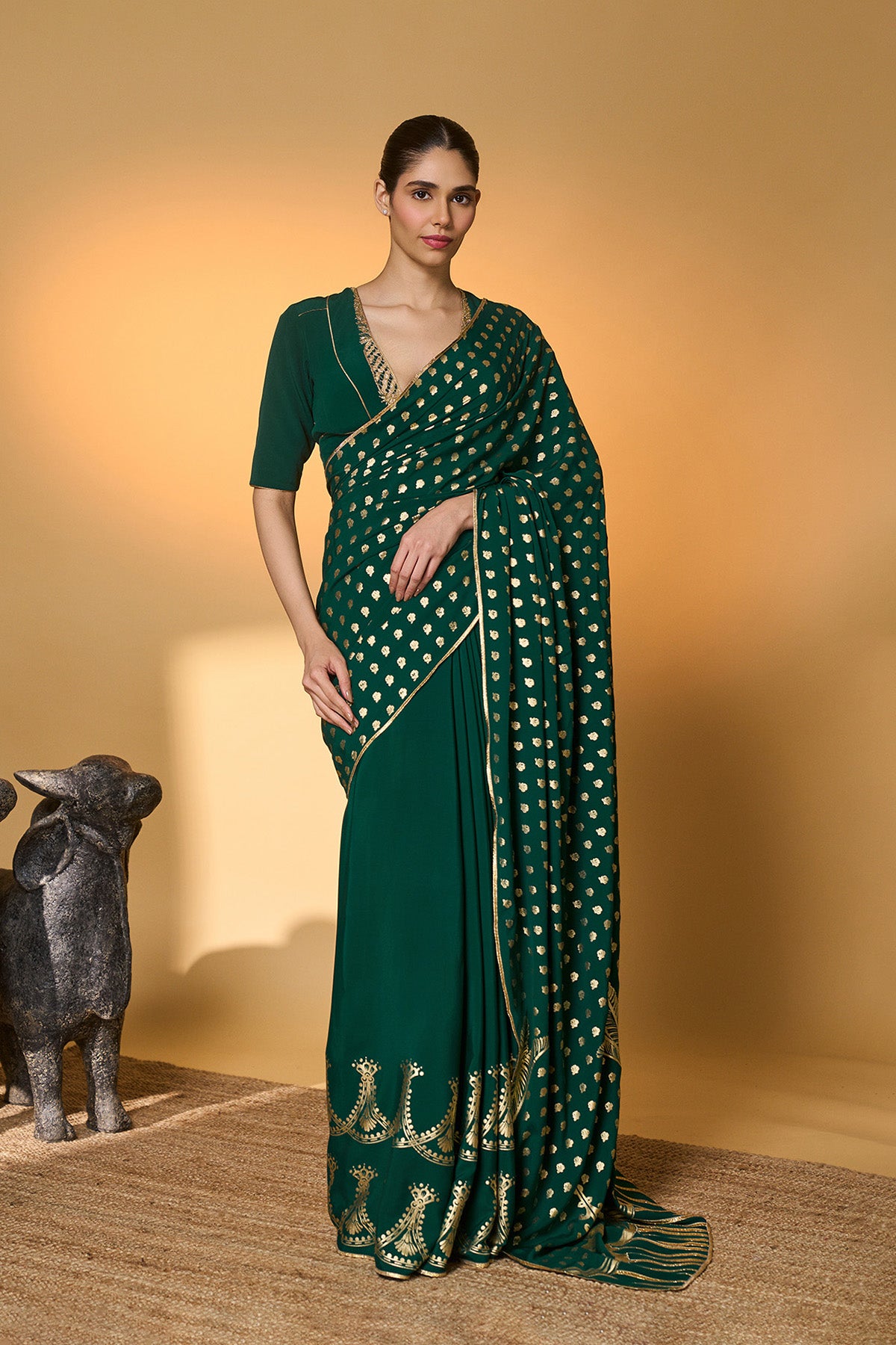 Emerald Green Palm Tree Saree
