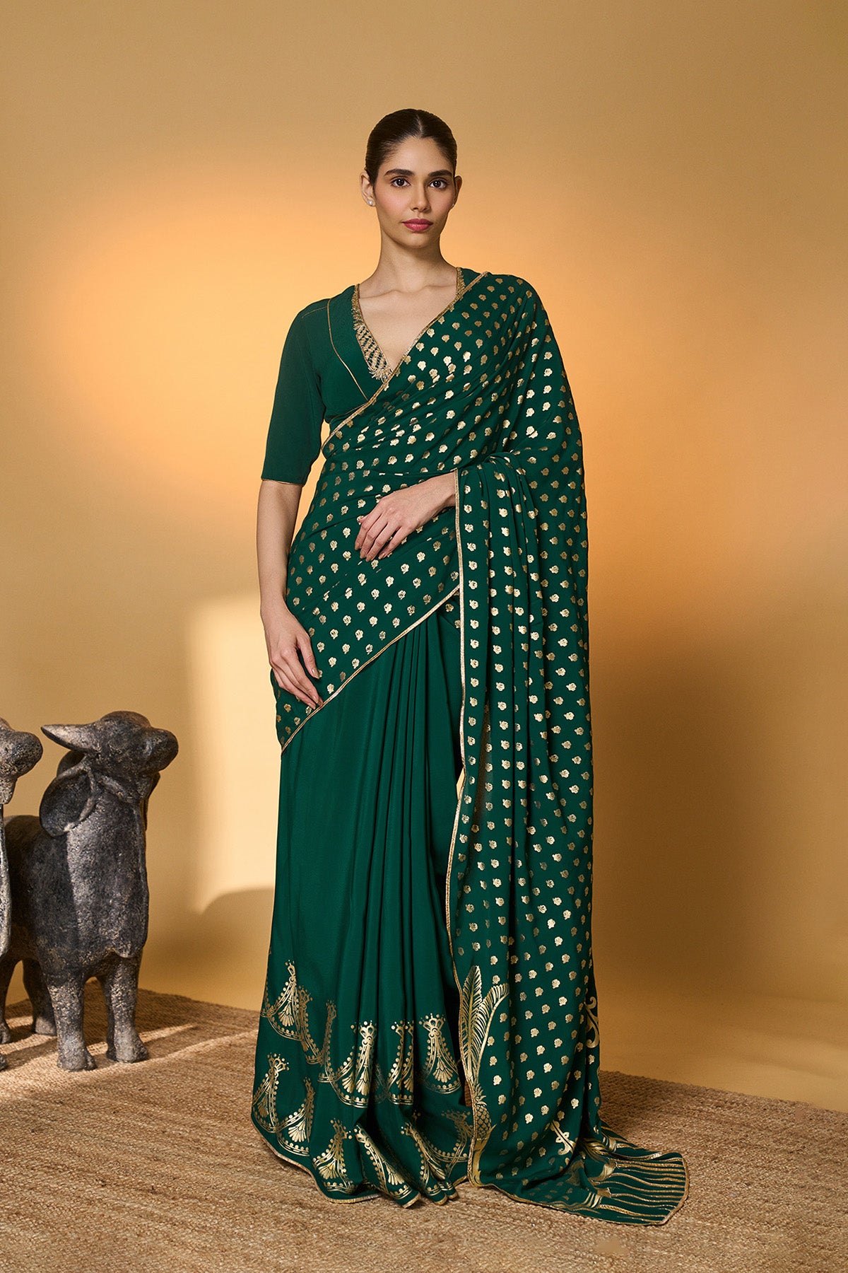 Emerald Green Palm Tree Saree