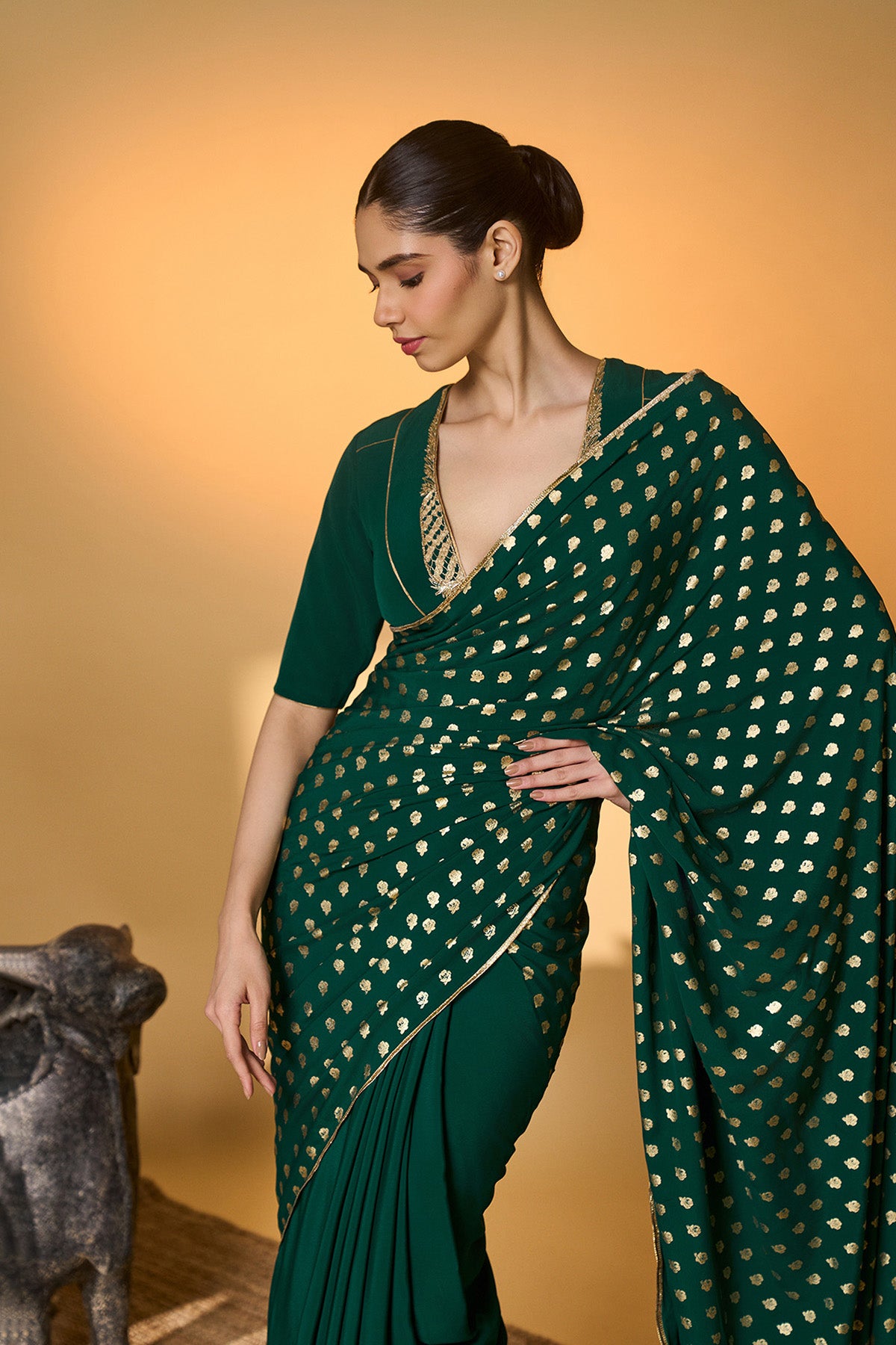 Emerald Green Palm Tree Saree
