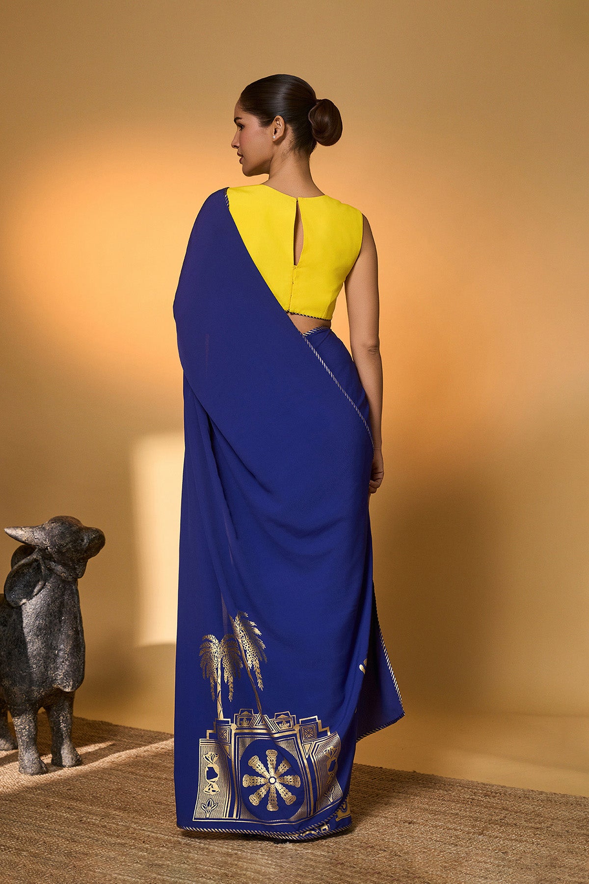 Electric Blue Tropical Camera Saree