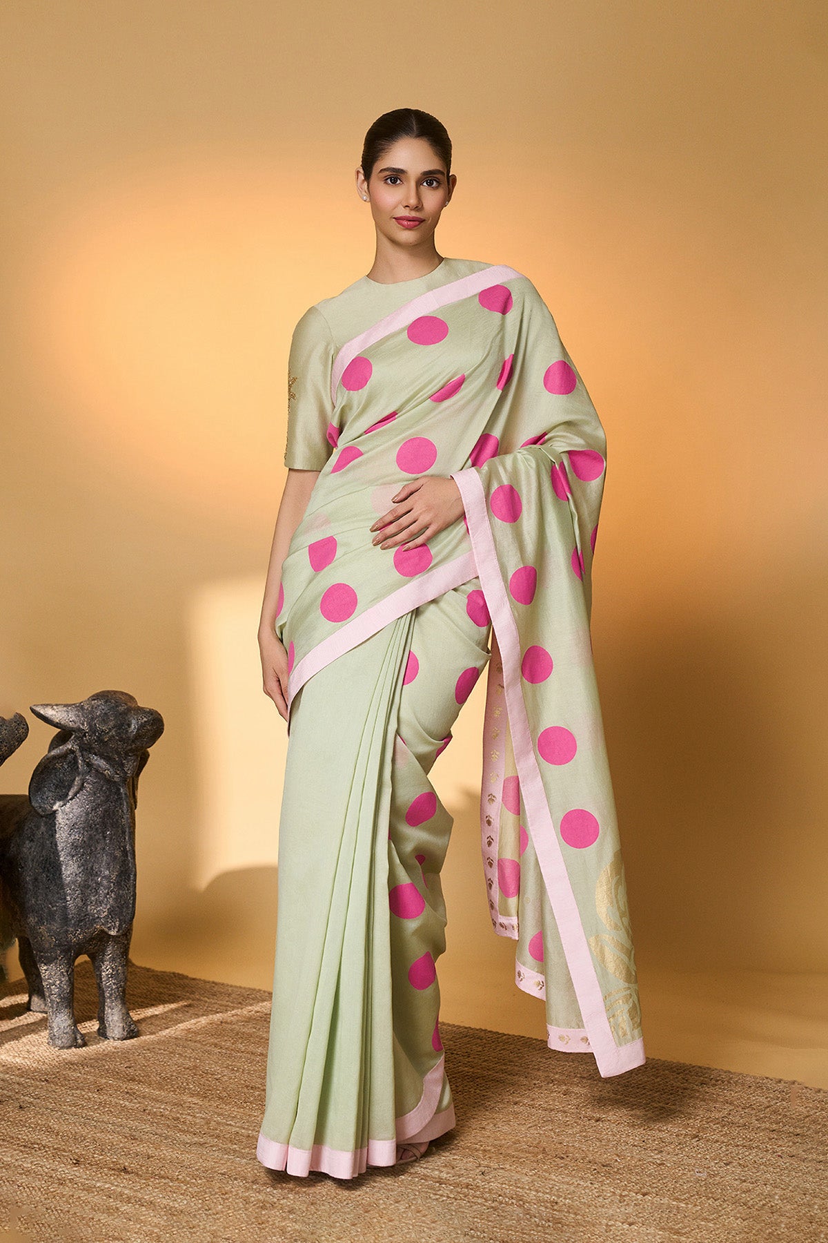 Mint Rose Blush Polka Saree