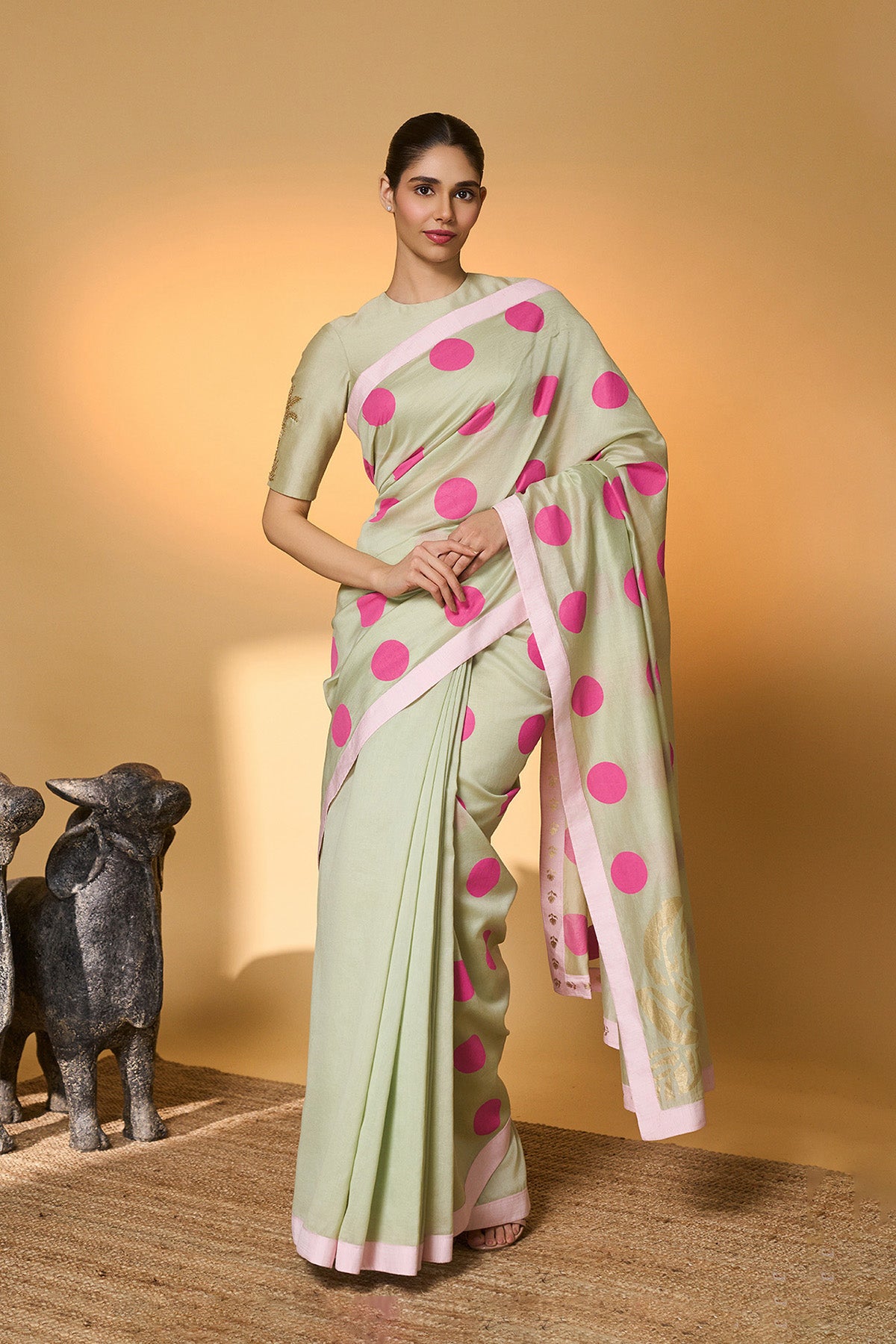 Mint Rose Blush Polka Saree