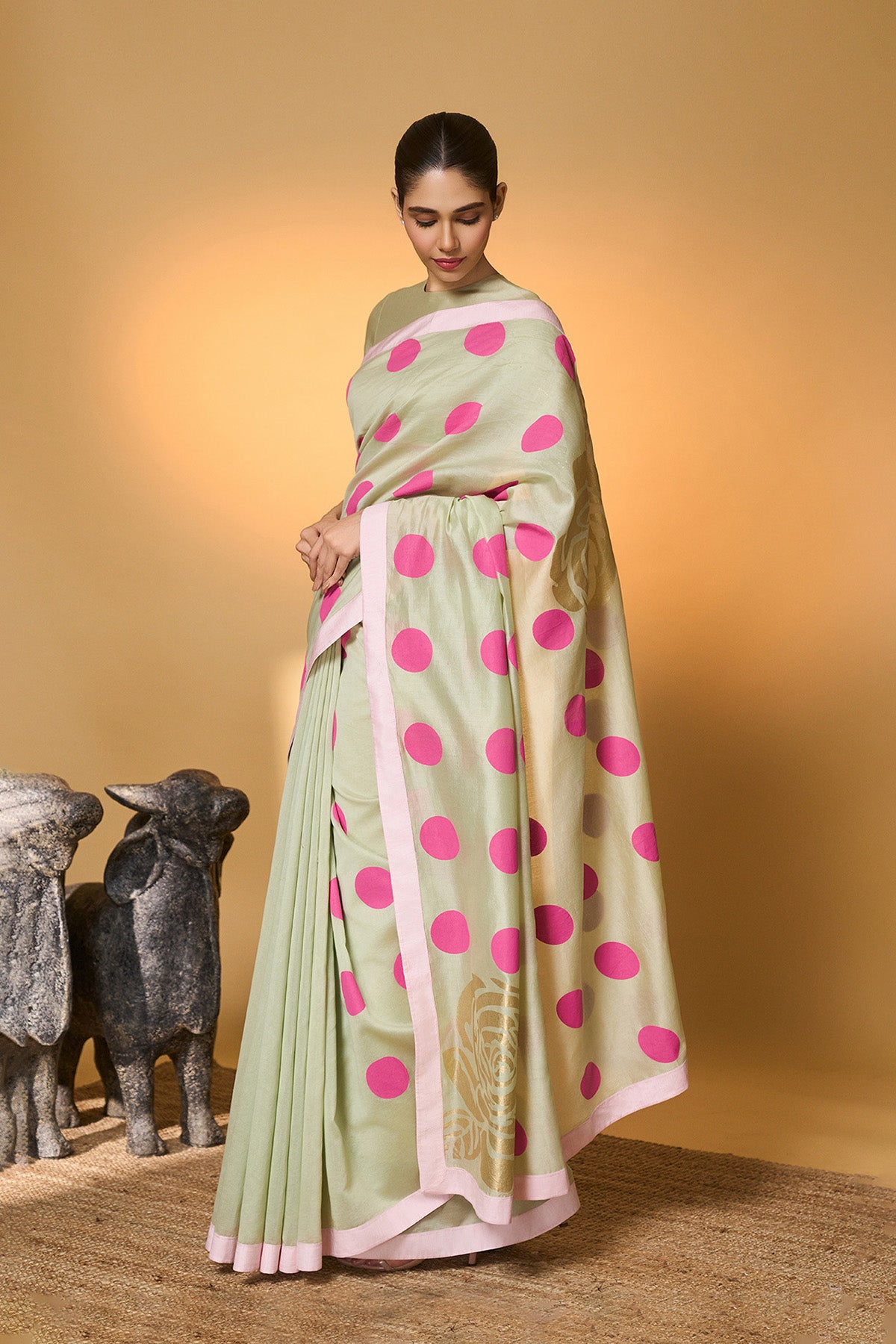 Mint Rose Blush Polka Saree