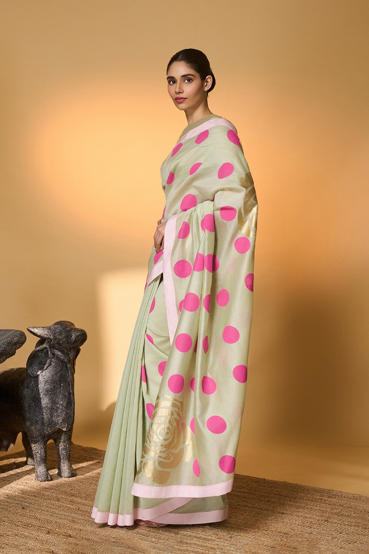 Mint Rose Blush Polka Saree