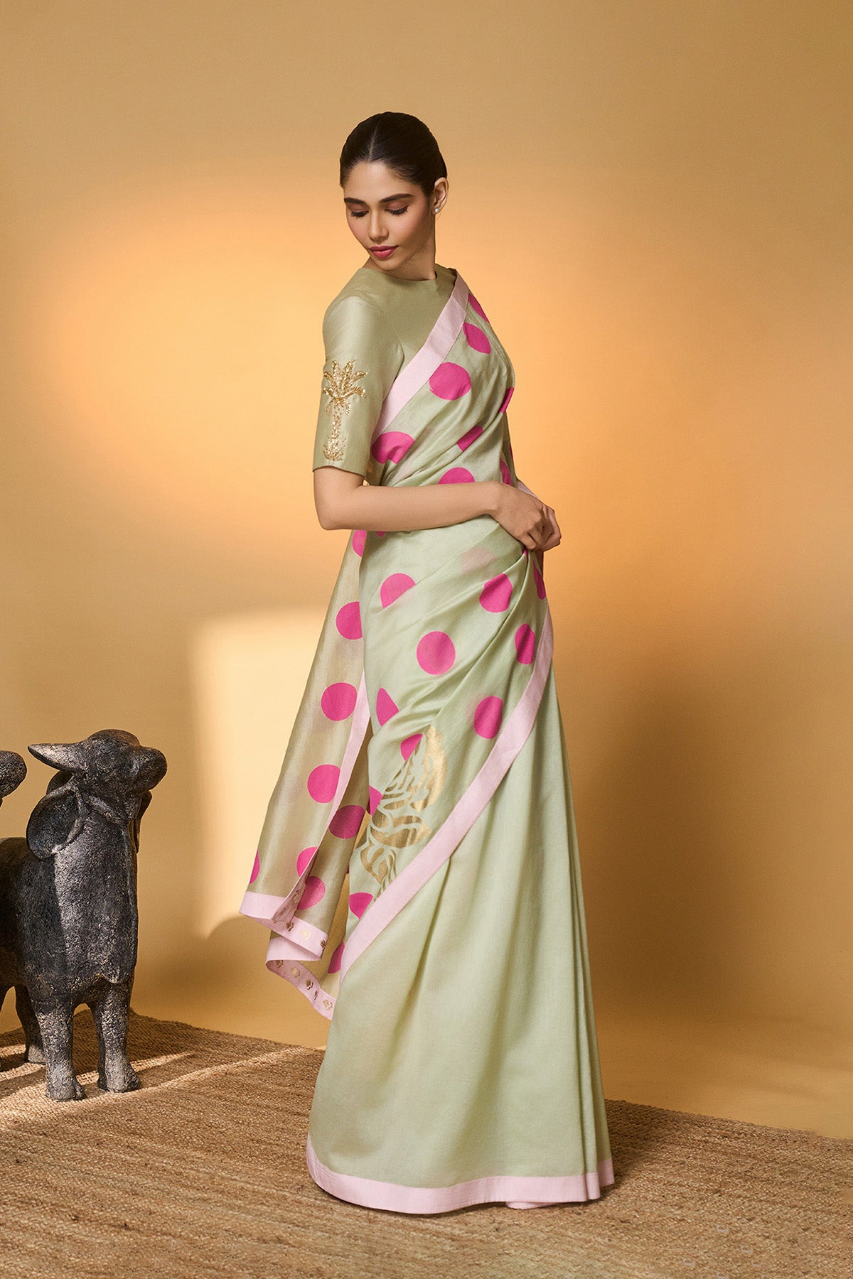 Mint Rose Blush Polka Saree