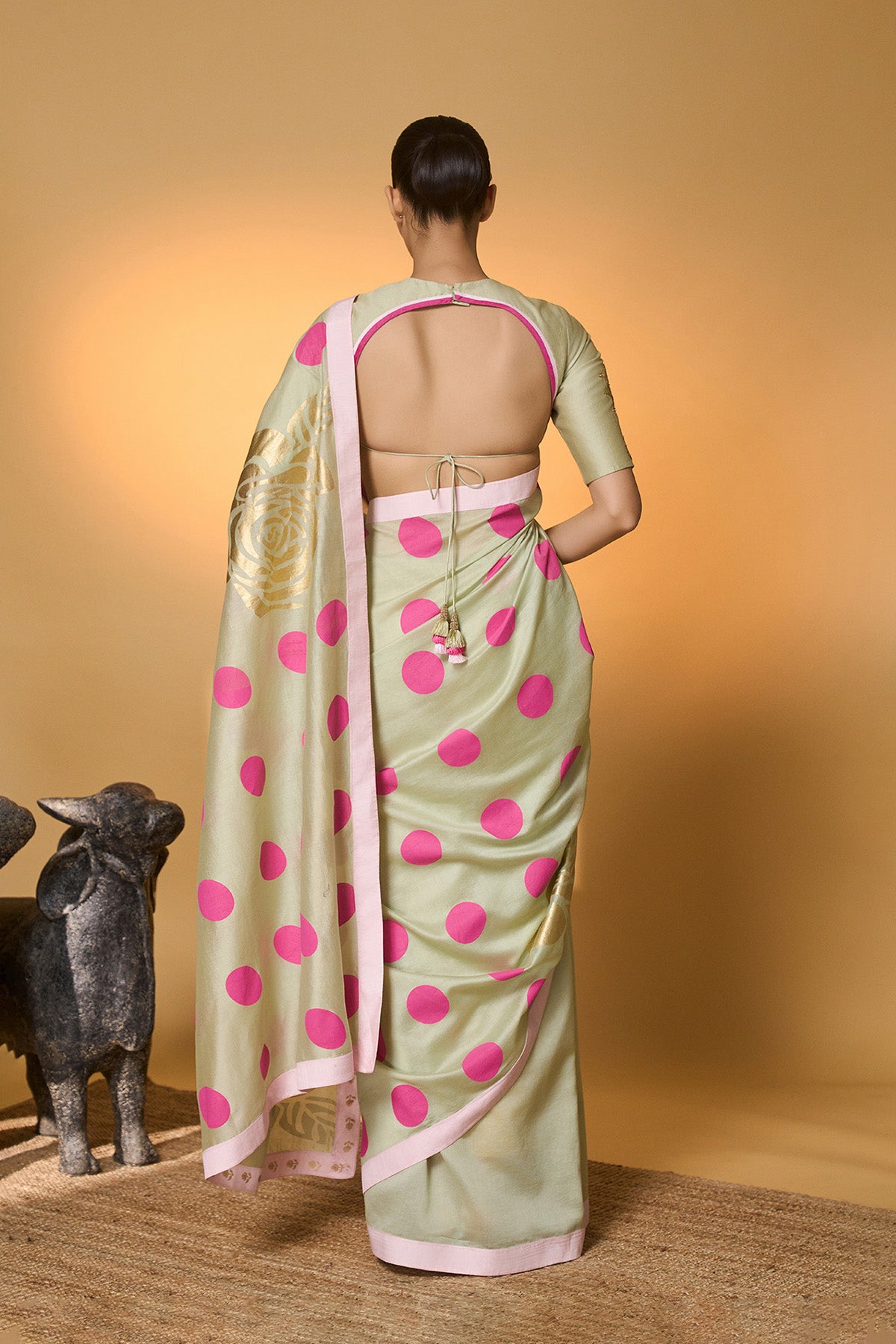 Mint Rose Blush Polka Saree