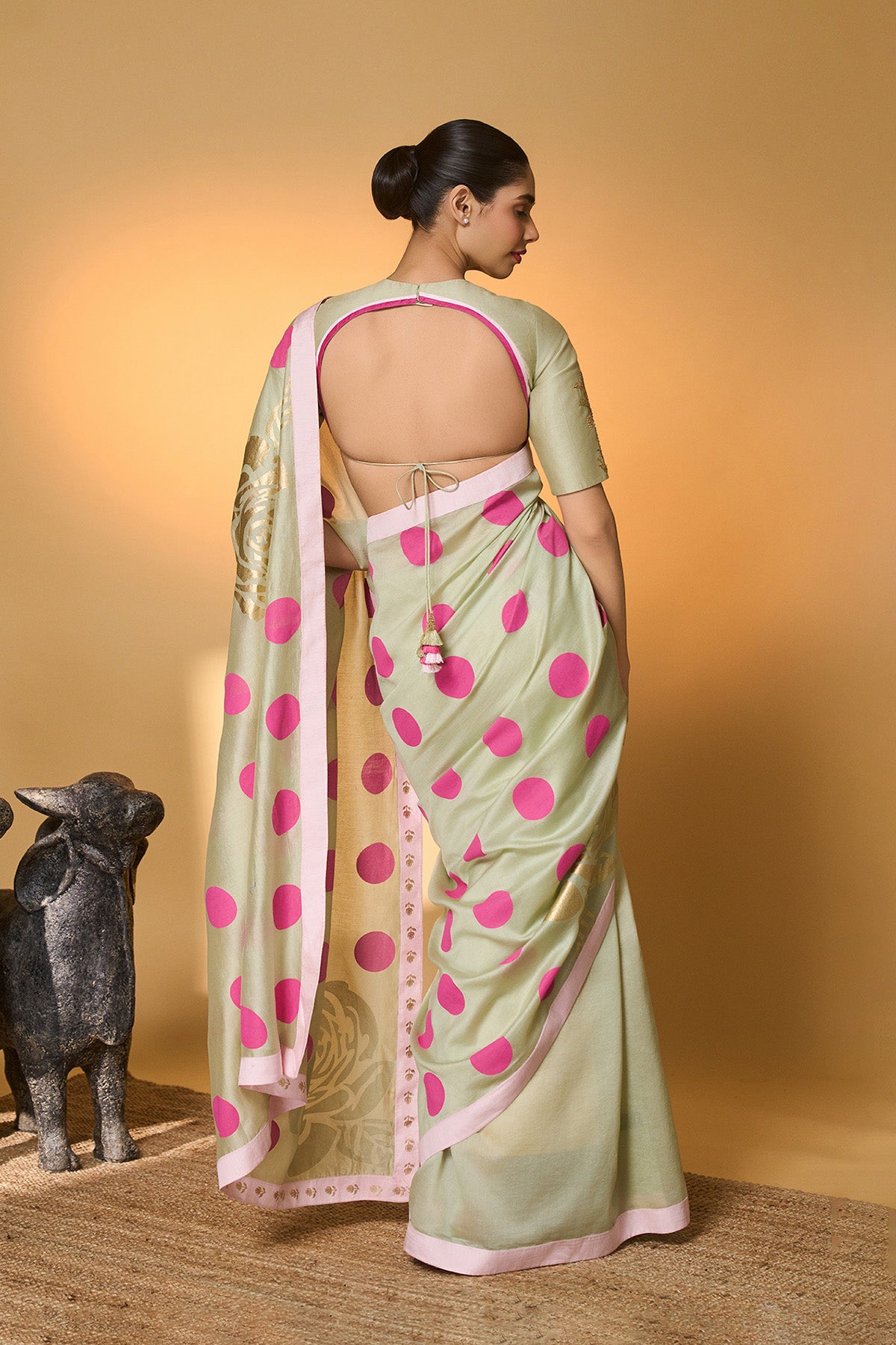 Mint Rose Blush Polka Saree