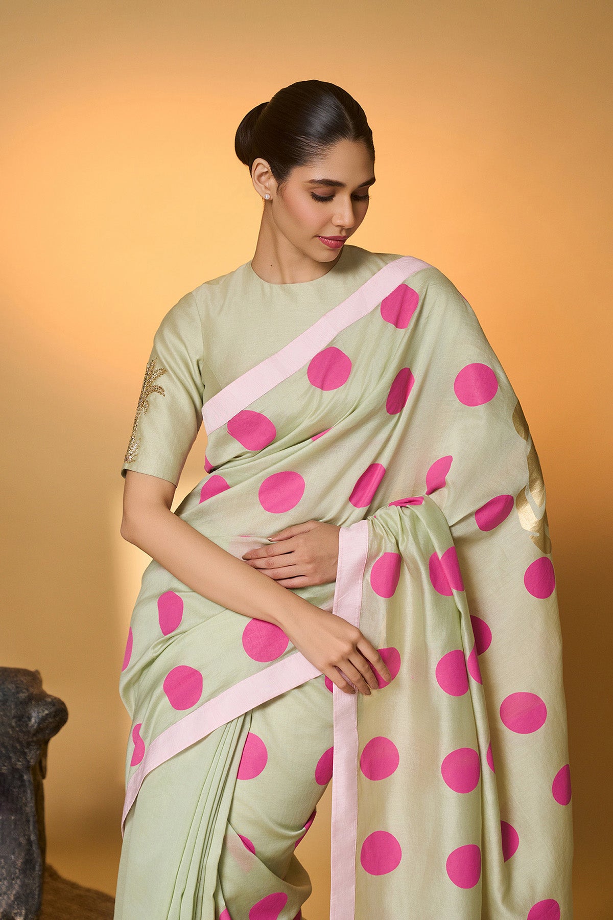 Mint Rose Blush Polka Saree
