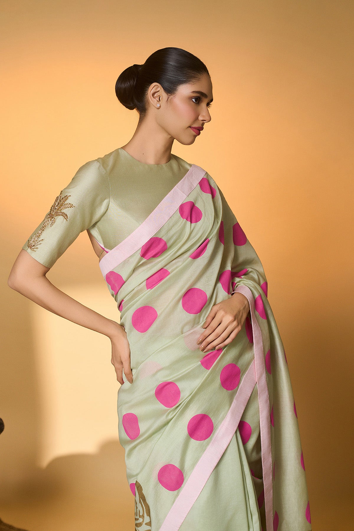 Mint Rose Blush Polka Saree