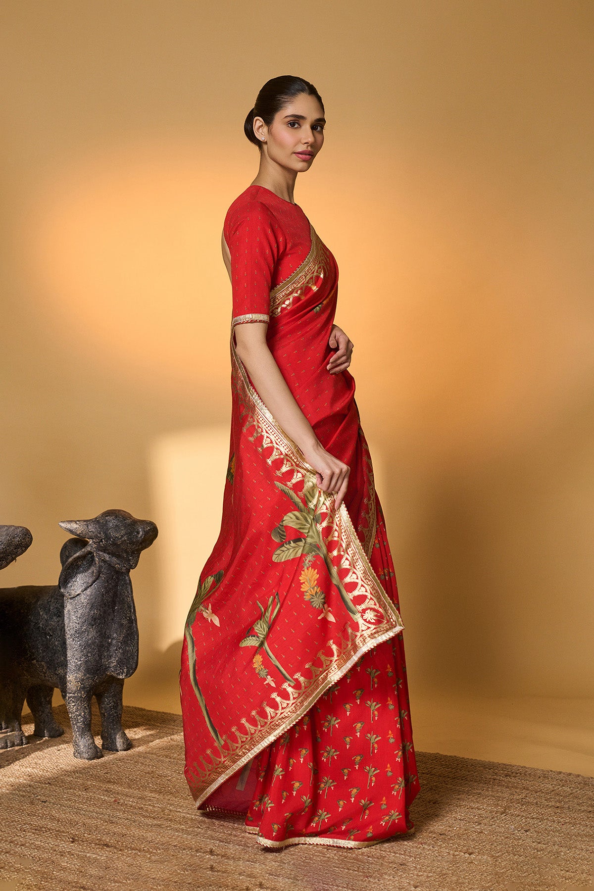 Red Tropical Amber Arches Saree