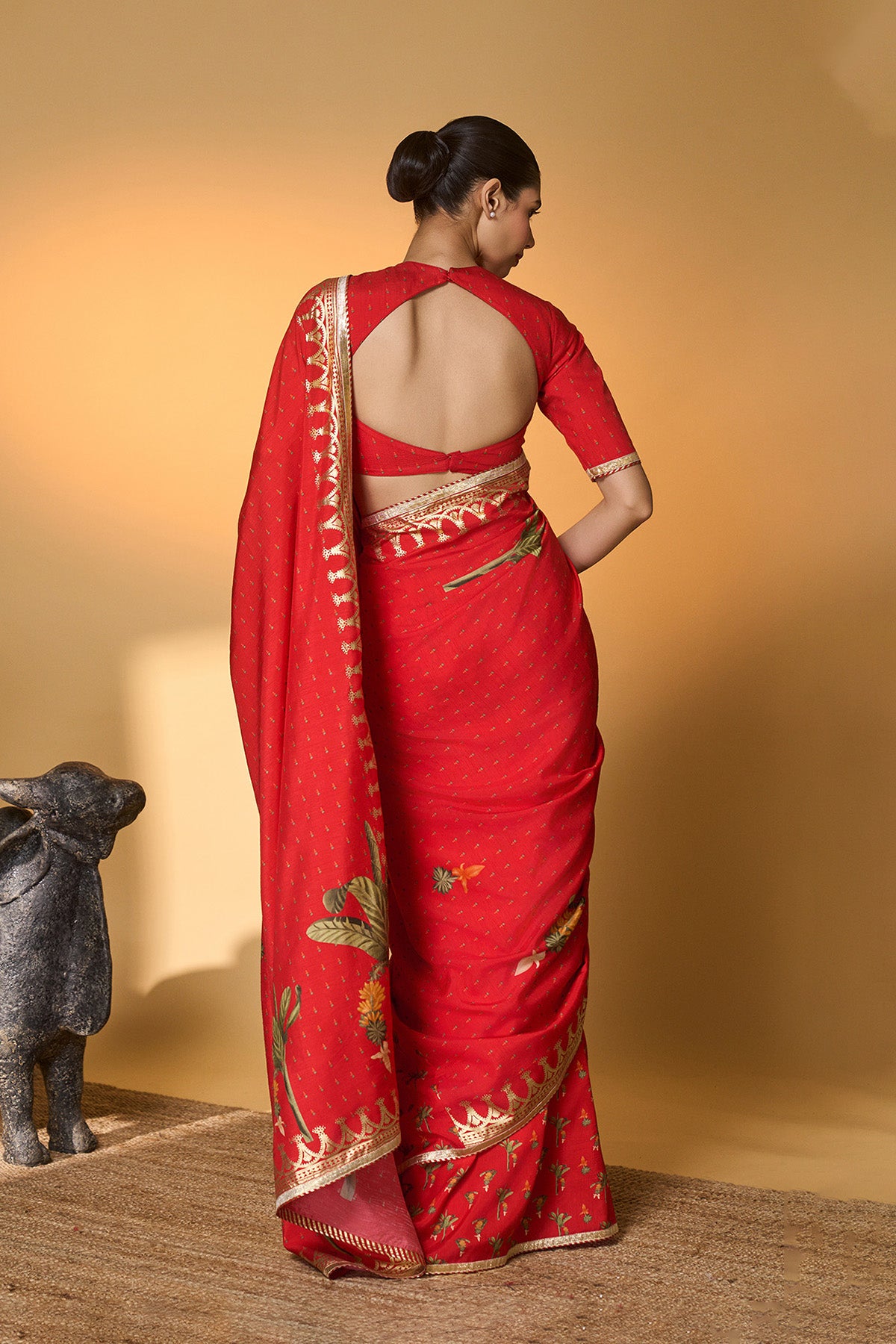Red Tropical Amber Arches Saree