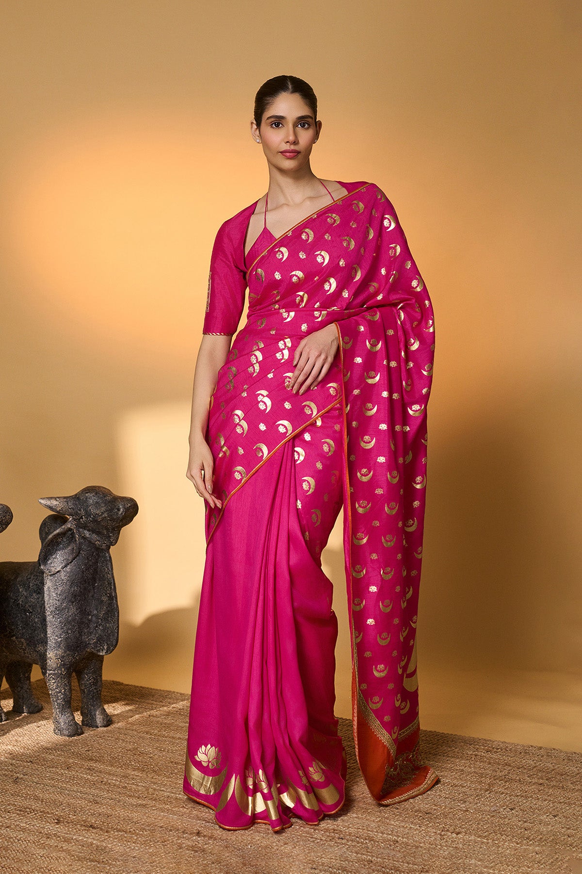 Rani Pink Chand Phool Saree