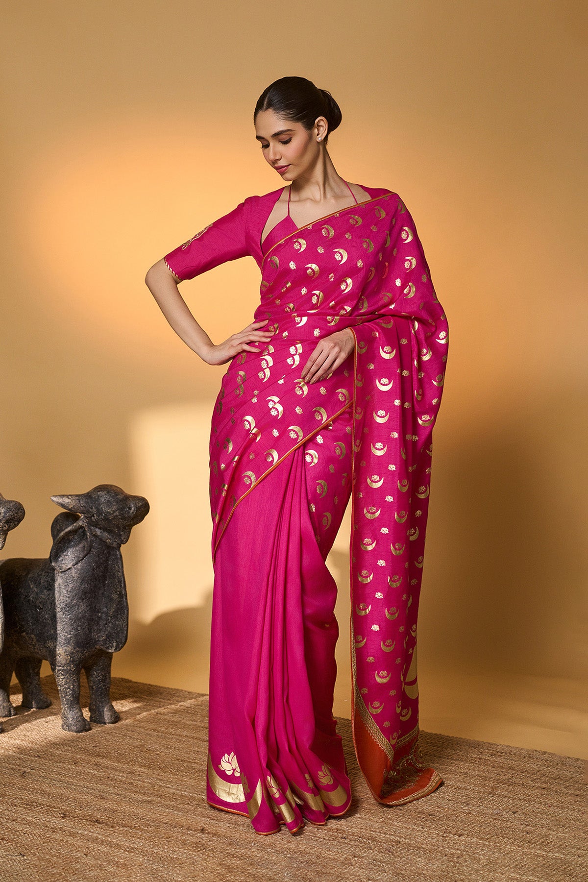 Rani Pink Chand Phool Saree