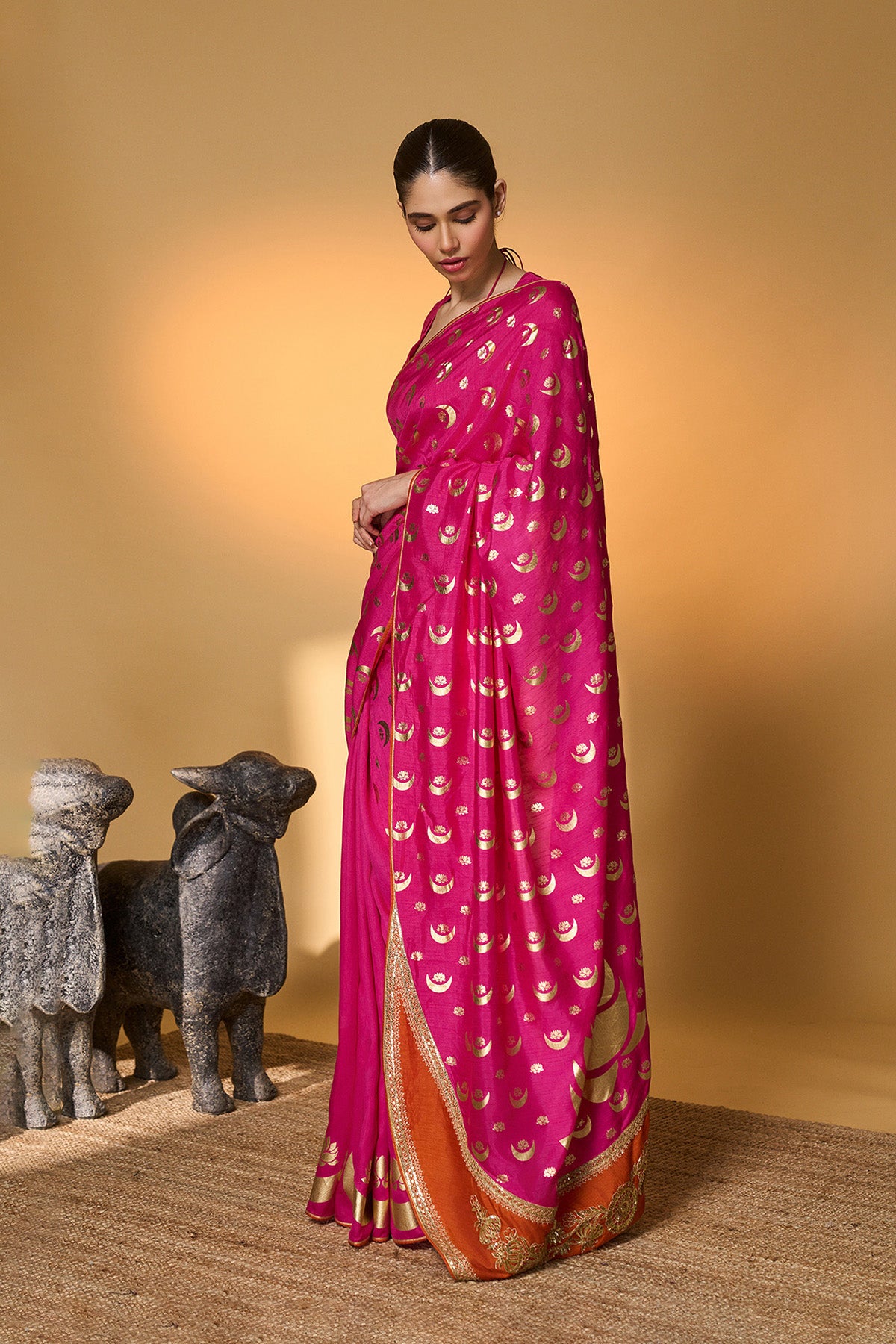 Rani Pink Chand Phool Saree
