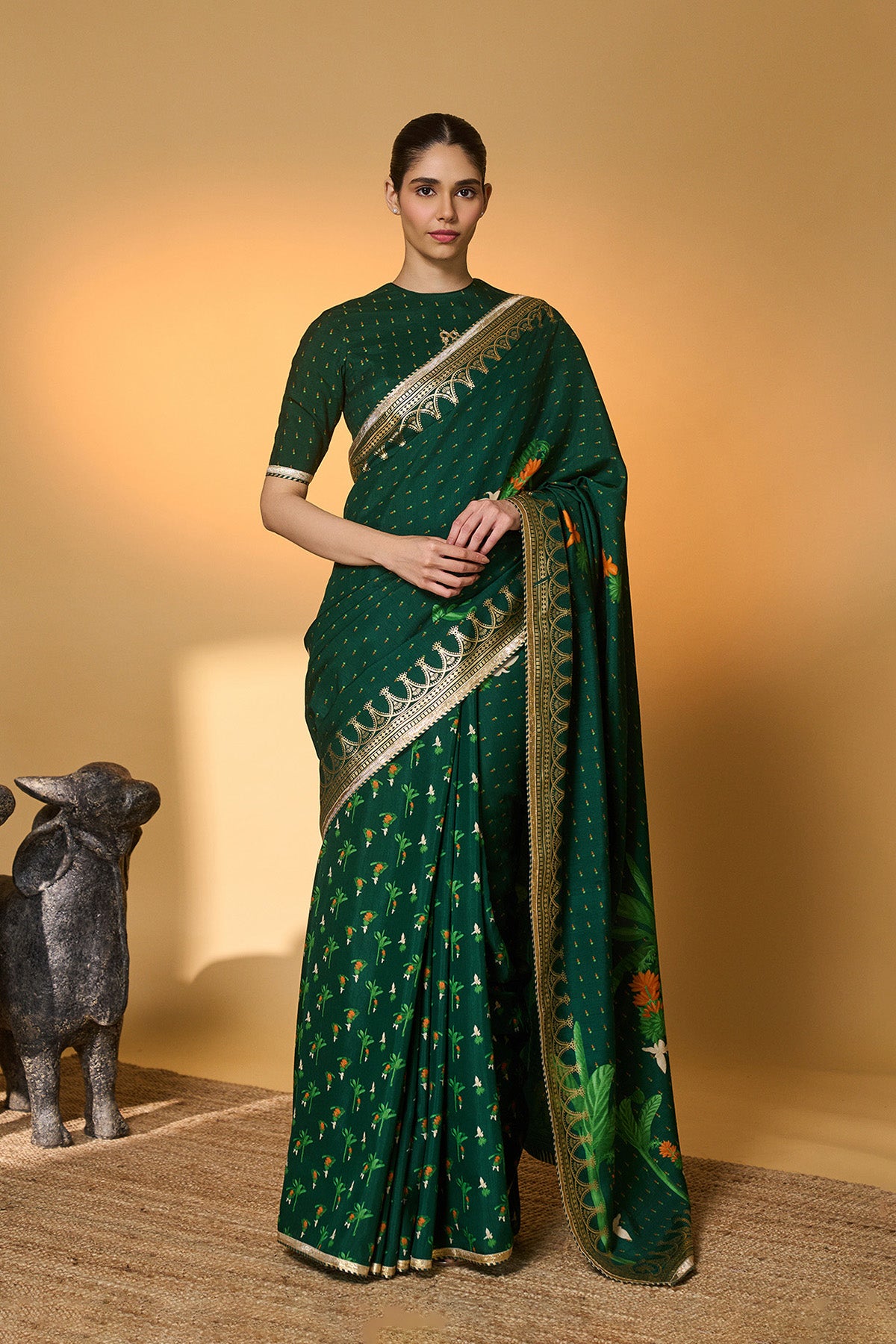 Green Trpoical Amber Arches Saree