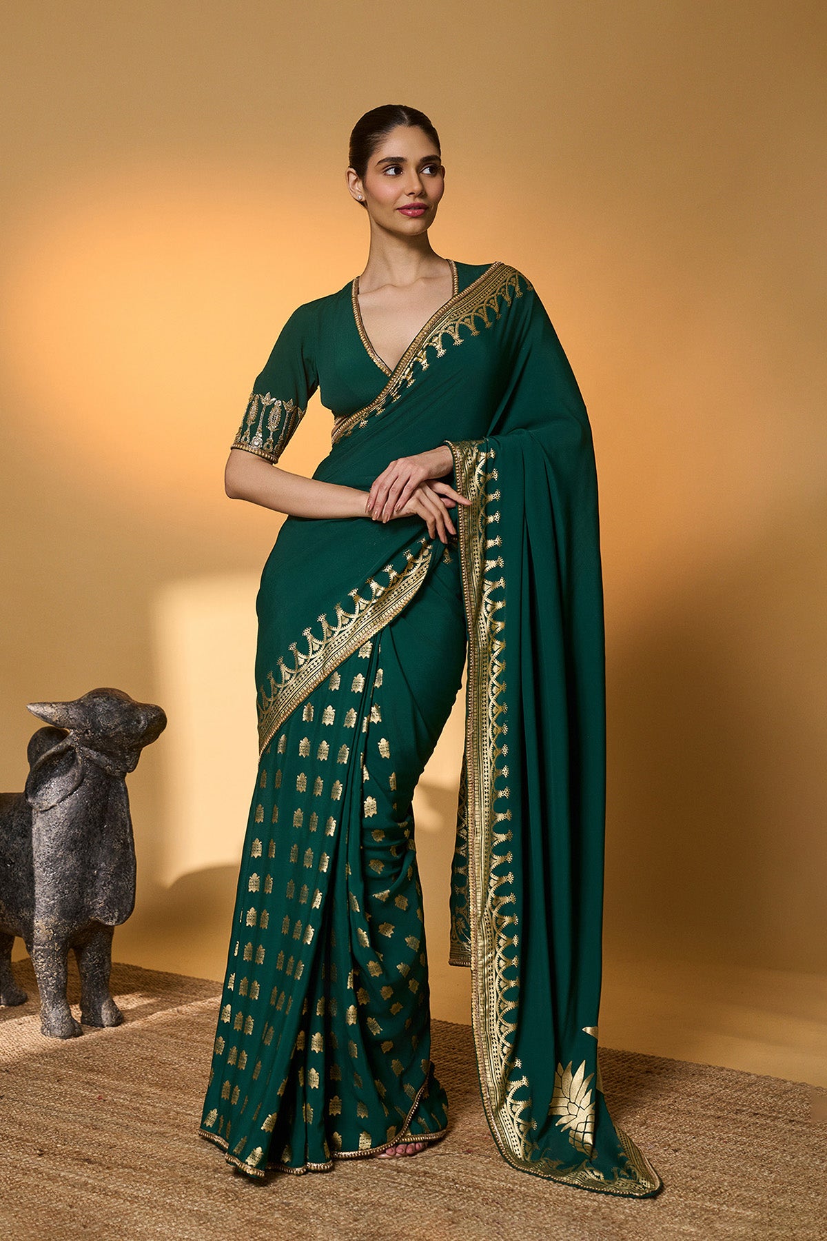 Green Trpoical Amber Arches Saree