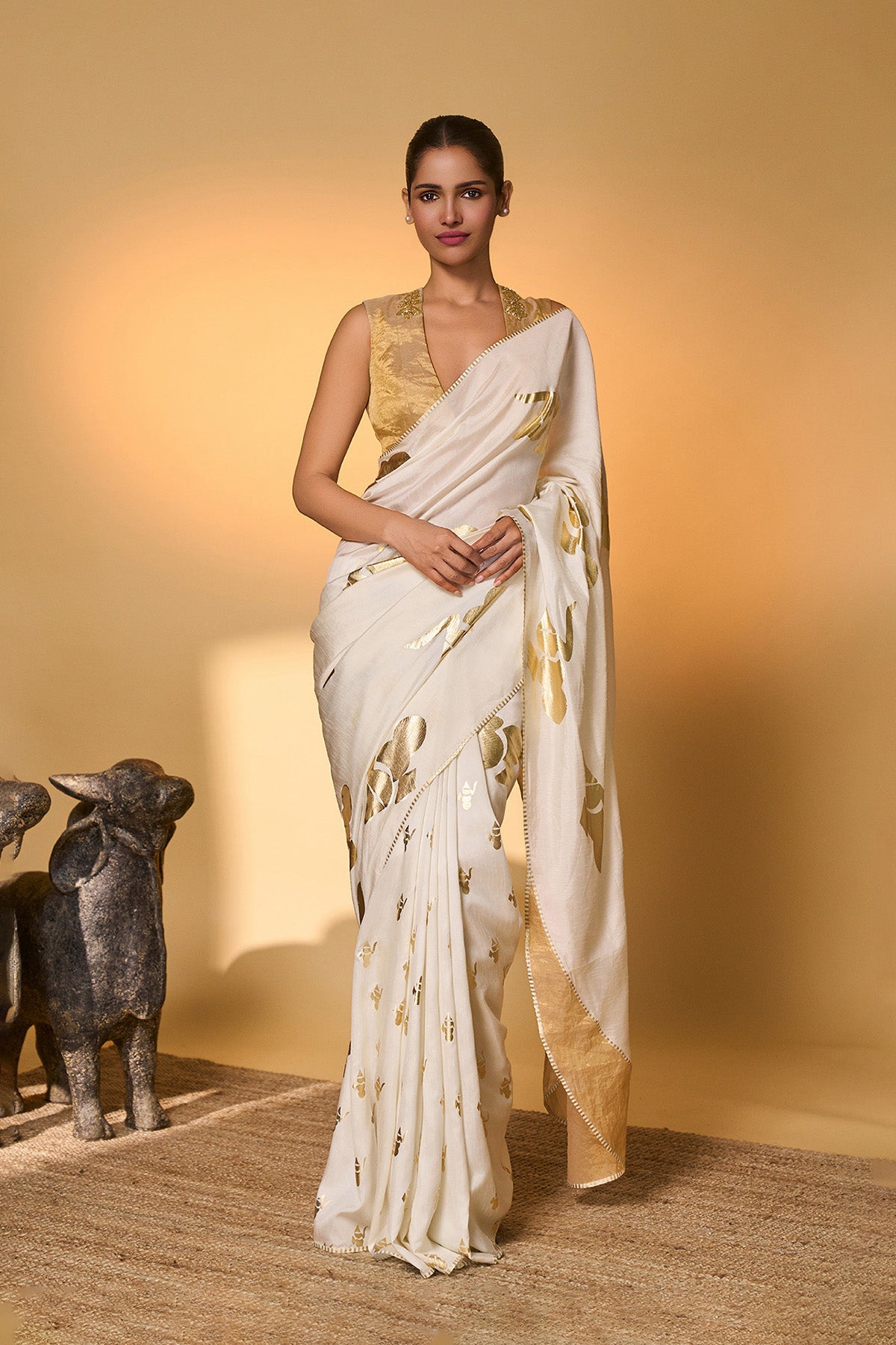 Ivory Ganesh Saree