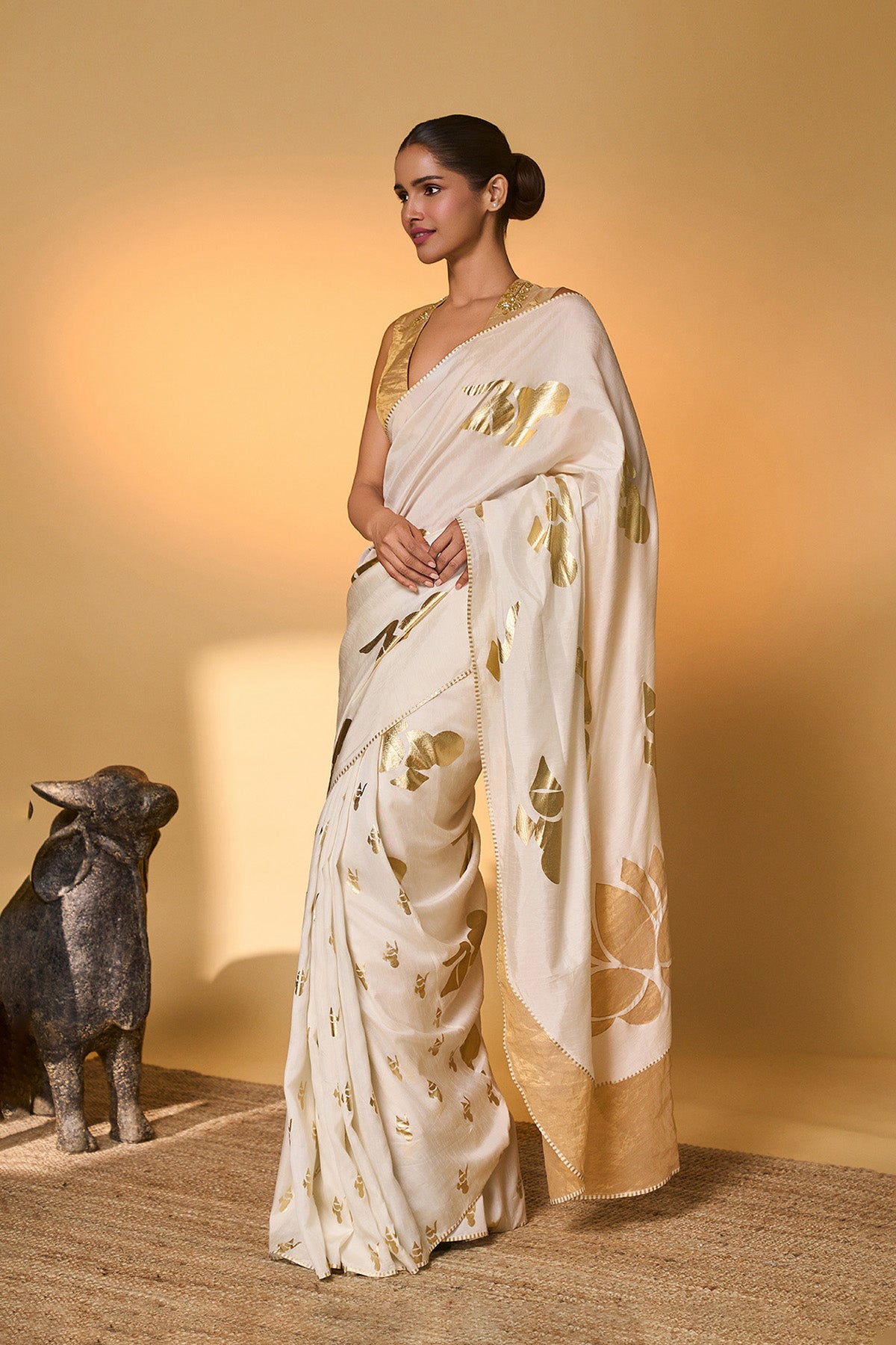 Ivory Ganesh Saree