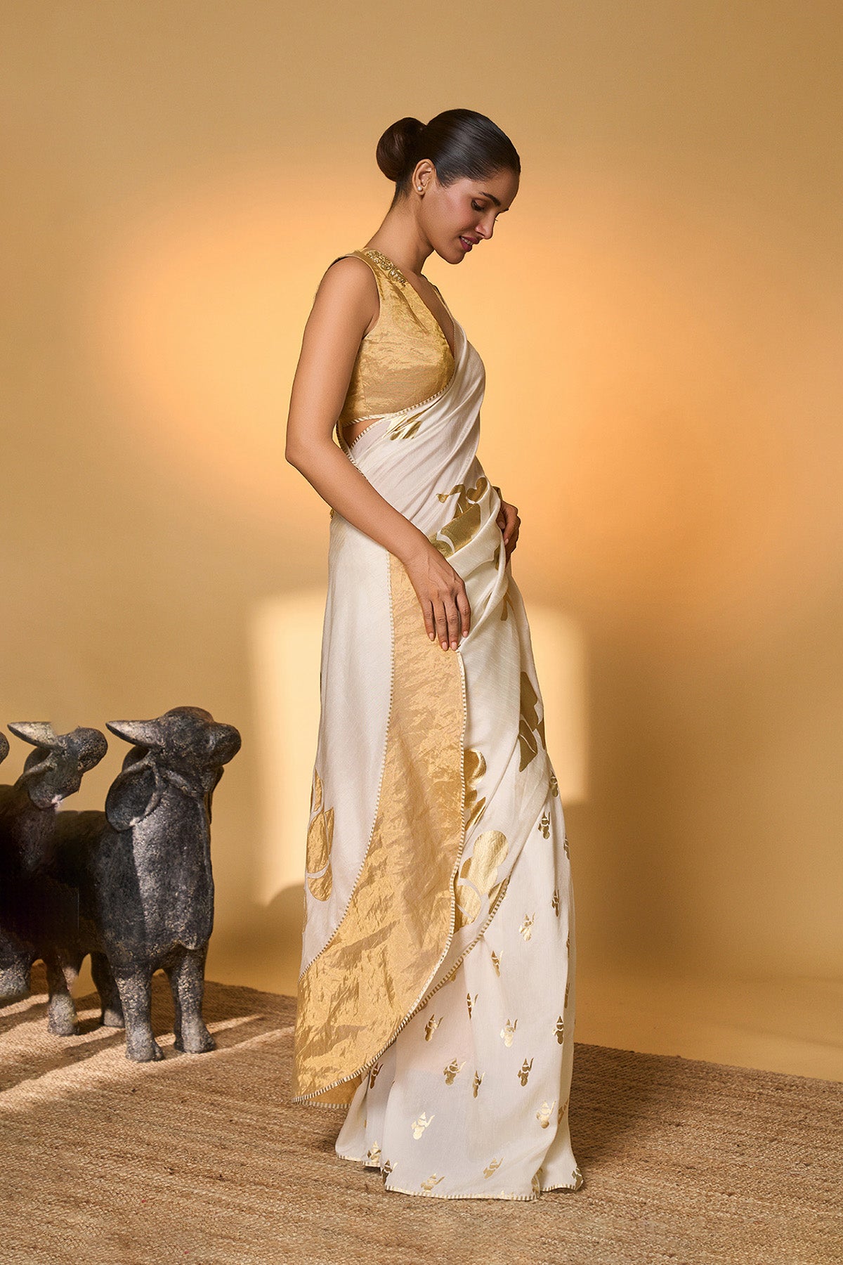 Ivory Ganesh Saree