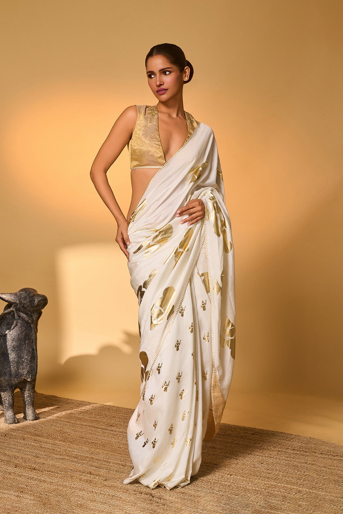 Ivory Ganesh Saree